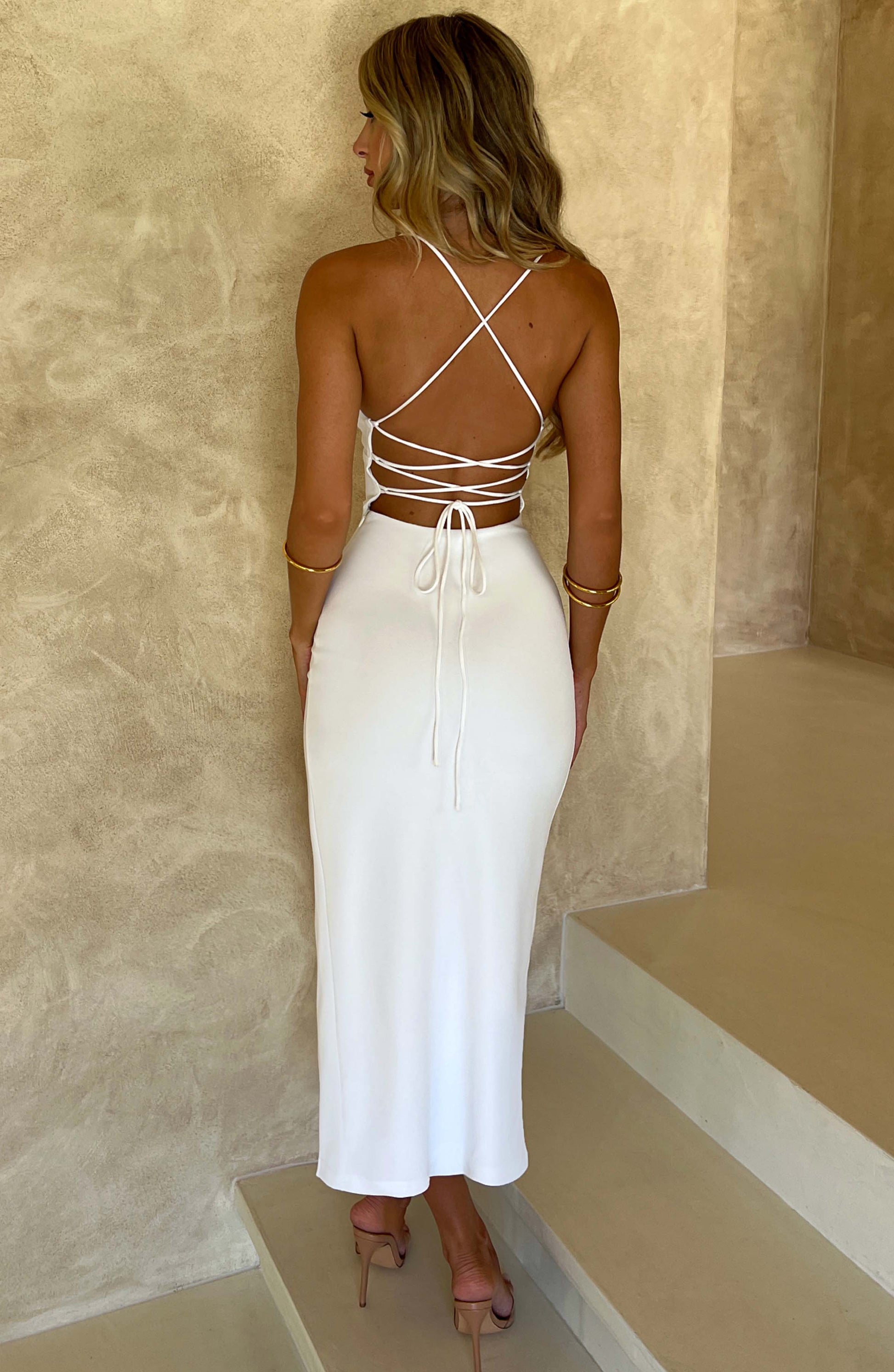 Kiara Midi Dress - White - Sassygrove