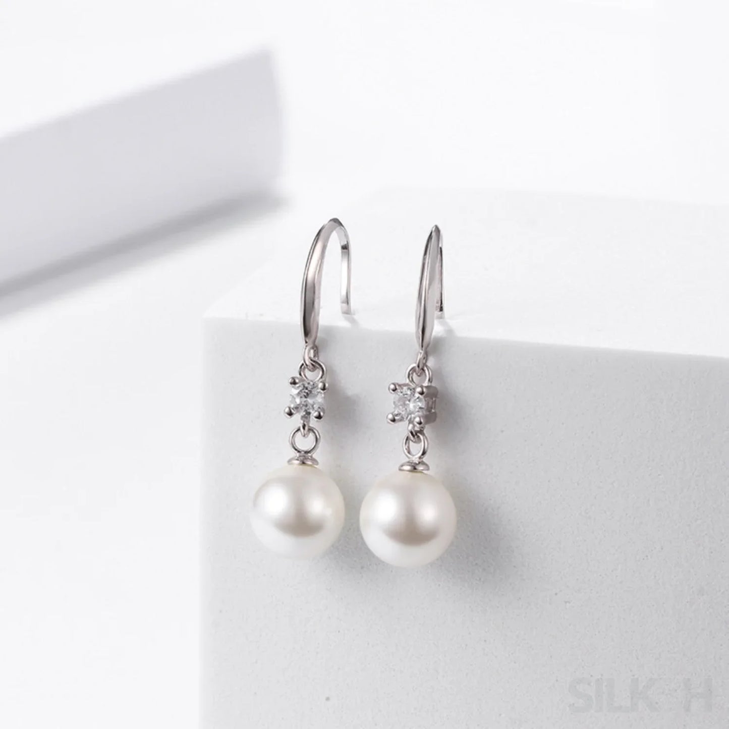 Long Shell Bead 925 Sterling Silver Pearl Earrings Adalyn - Sassygrove
