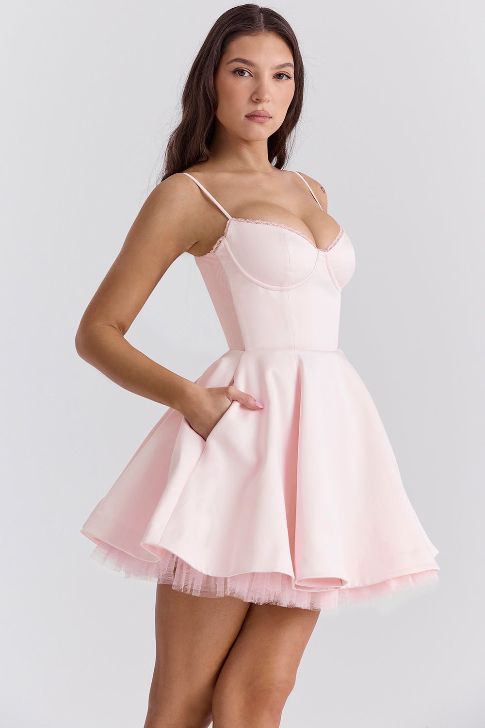 Madeline Ballerina Mini Dress - Pink - Sassygrove