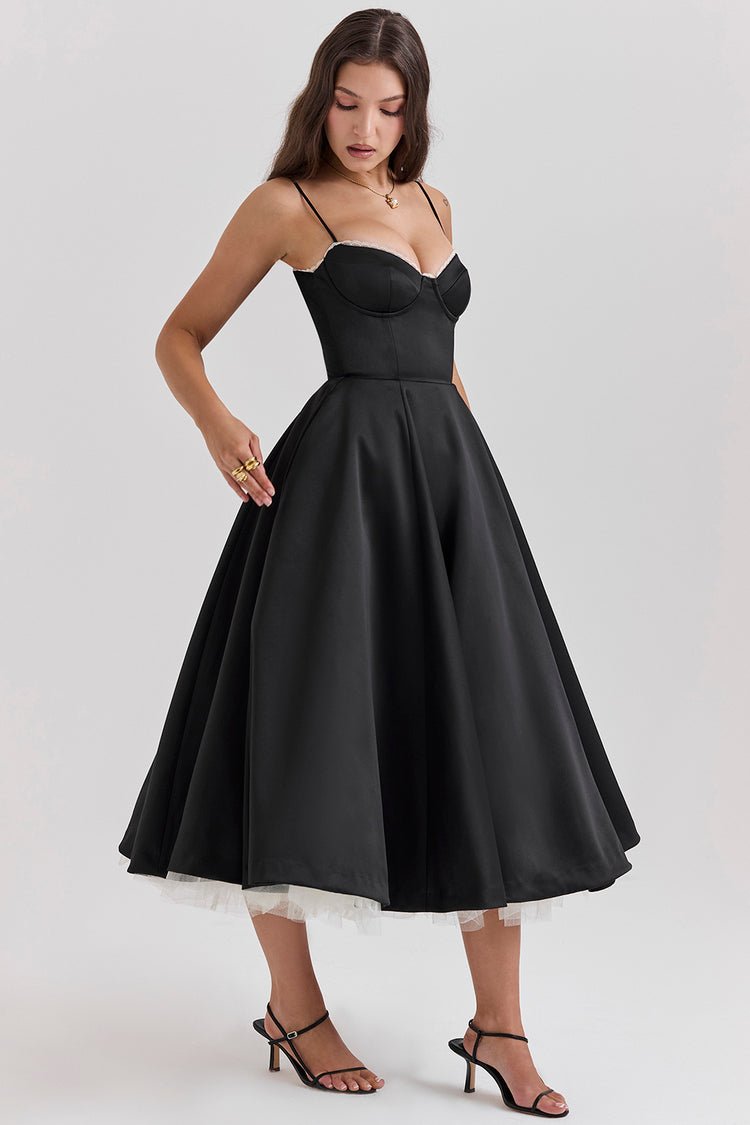 Madeline Midi Dress - Black - Sassygrove