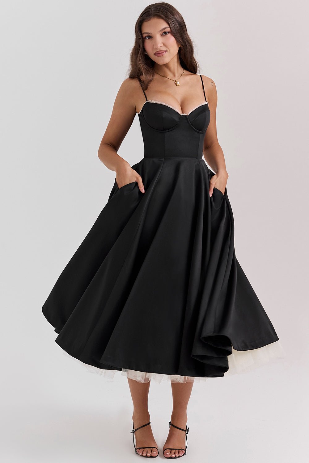 Madeline Midi Dress - Black - Sassygrove