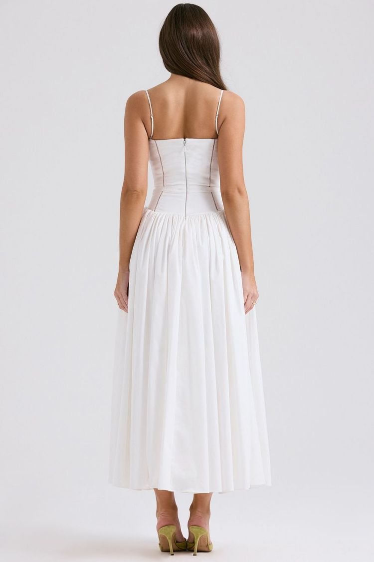 Margaret White Cotton Midi Sundress - Sassygrove