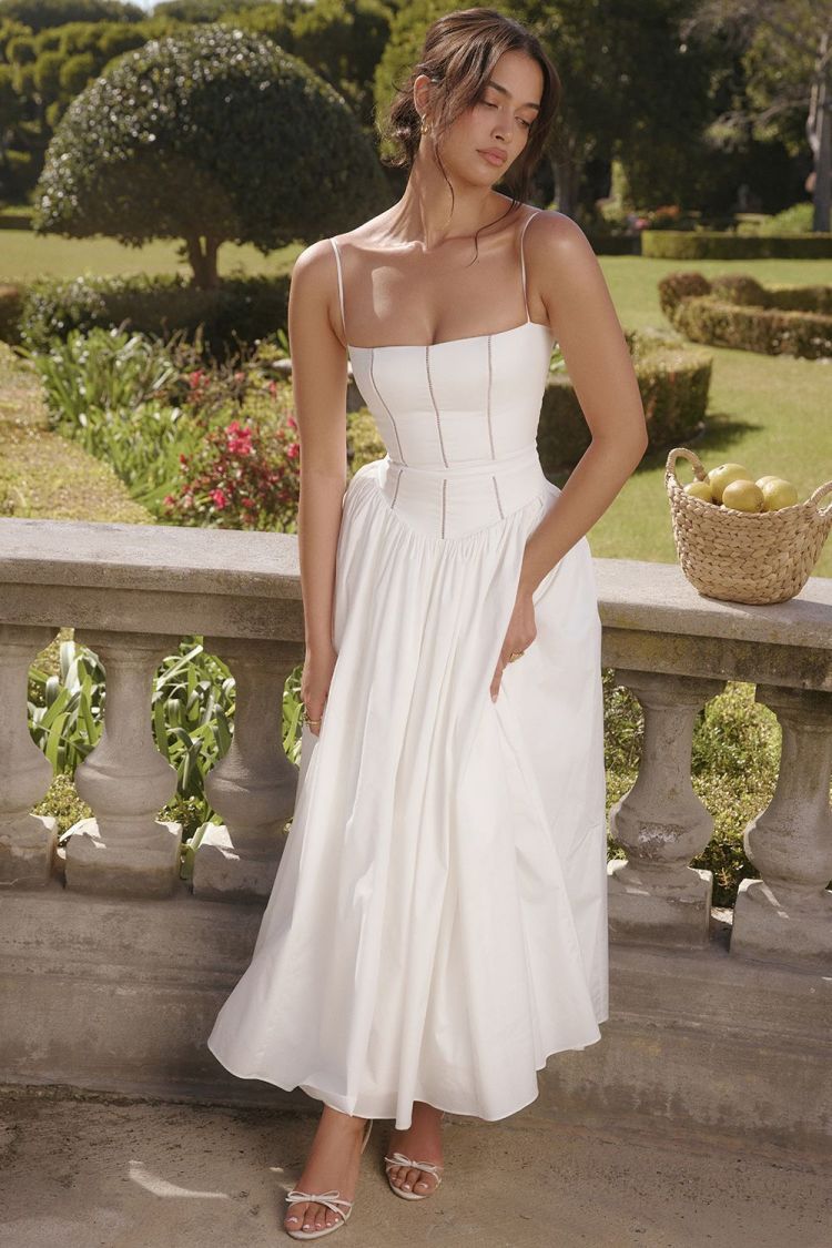 Margaret White Cotton Midi Sundress - Sassygrove