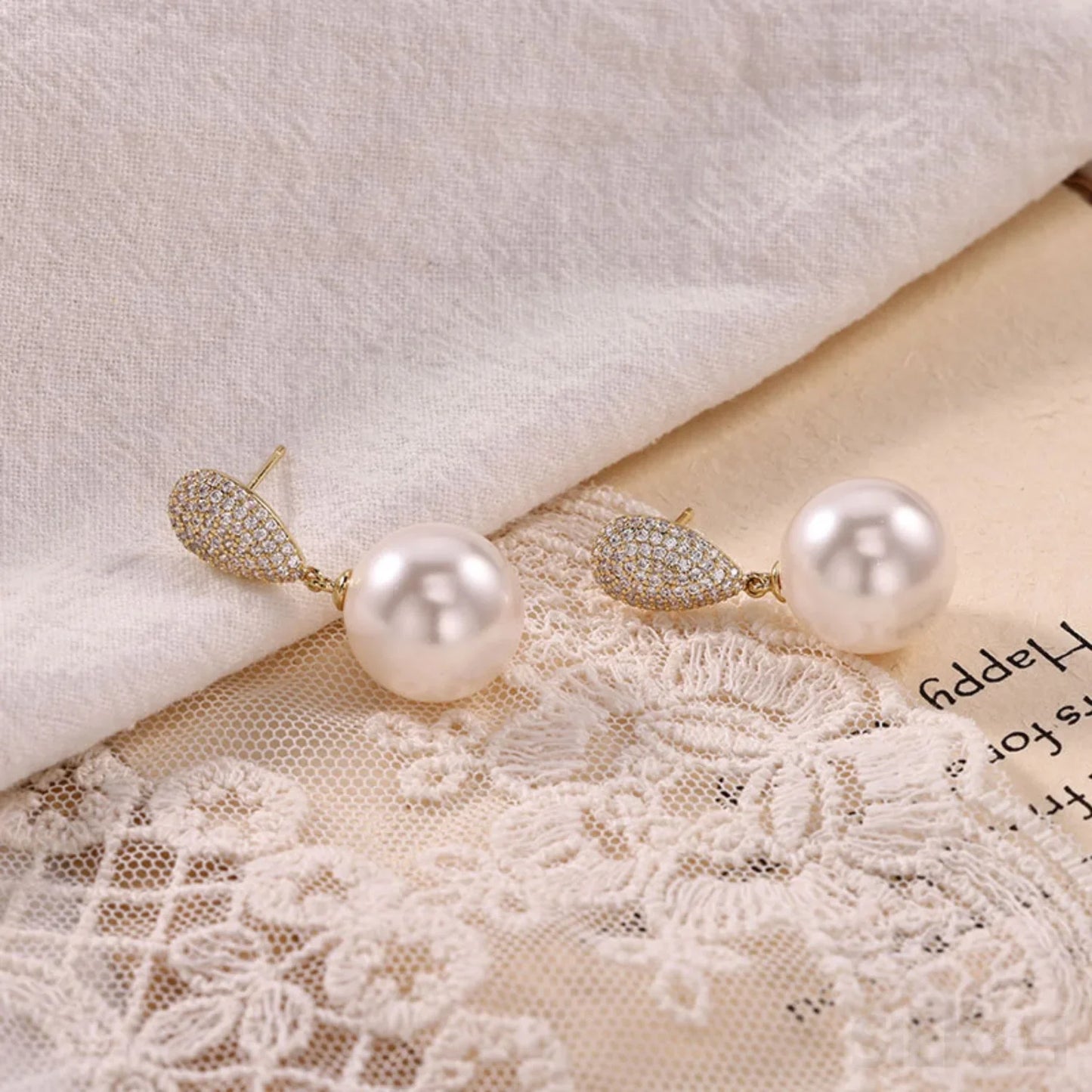 Micropaved Zircon Sterling Silver Pearl Stud Earrings Alina - Sassygrove
