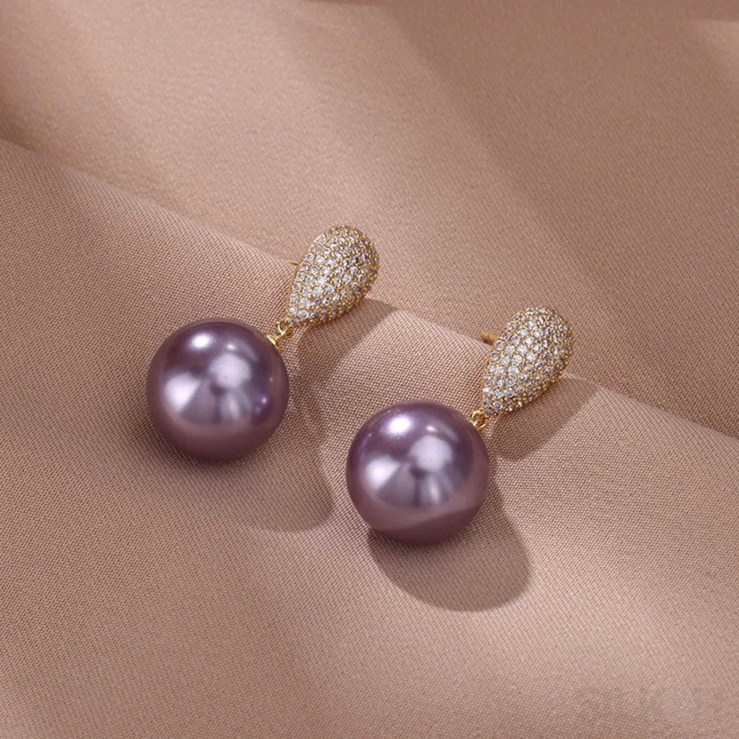 Micropaved Zircon Sterling Silver Pearl Stud Earrings Alina - Sassygrove