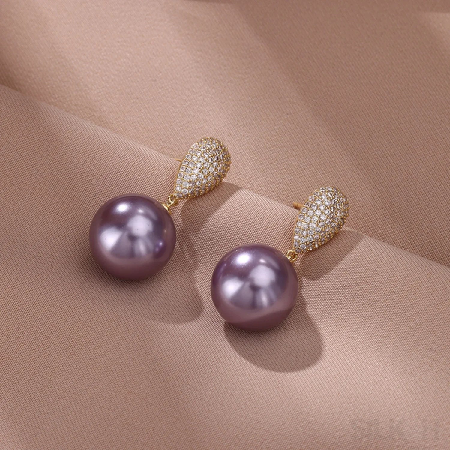 Micropaved Zircon Sterling Silver Pearl Stud Earrings Alina - Sassygrove