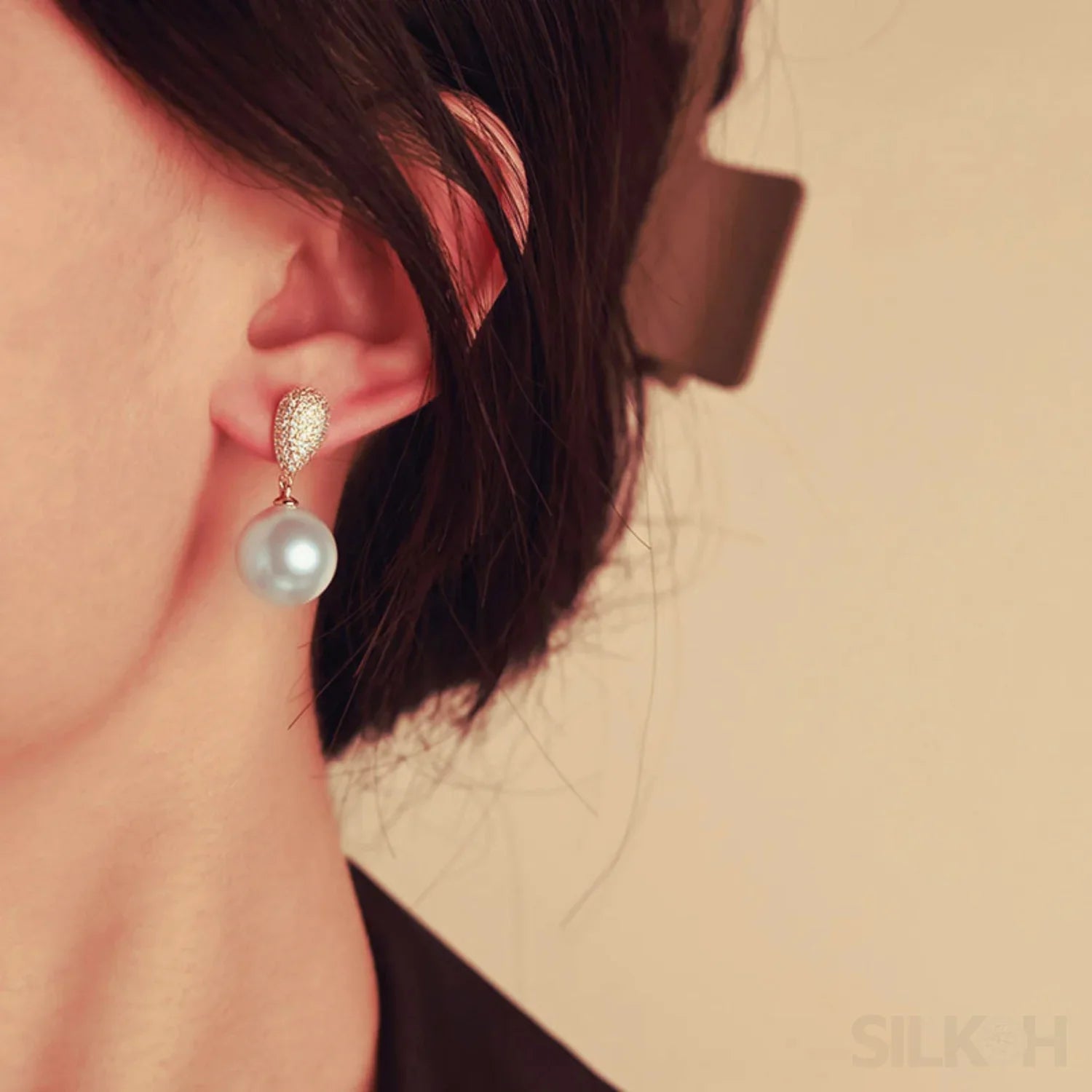 Micropaved Zircon Sterling Silver Pearl Stud Earrings Alina - Sassygrove