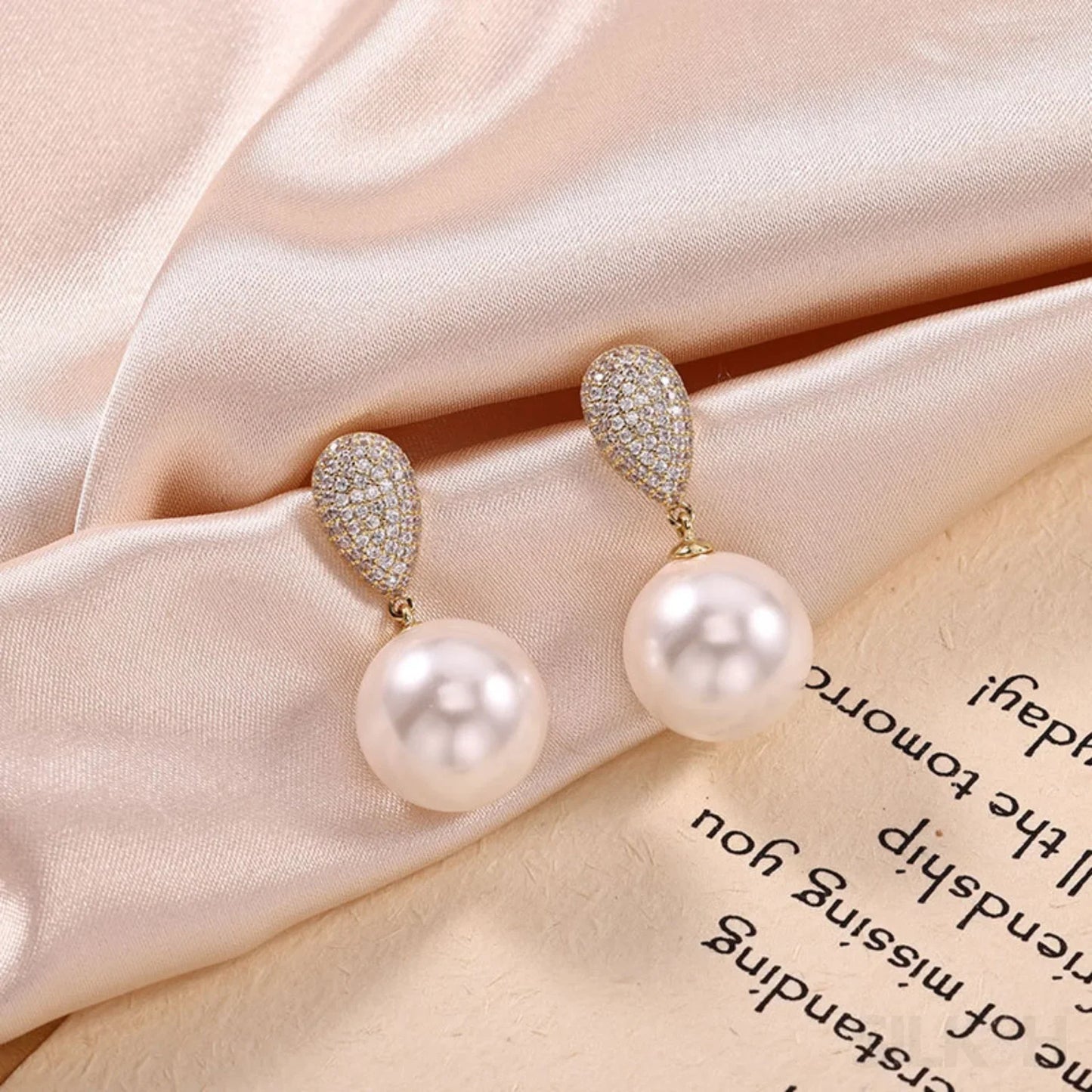 Micropaved Zircon Sterling Silver Pearl Stud Earrings Alina - Sassygrove