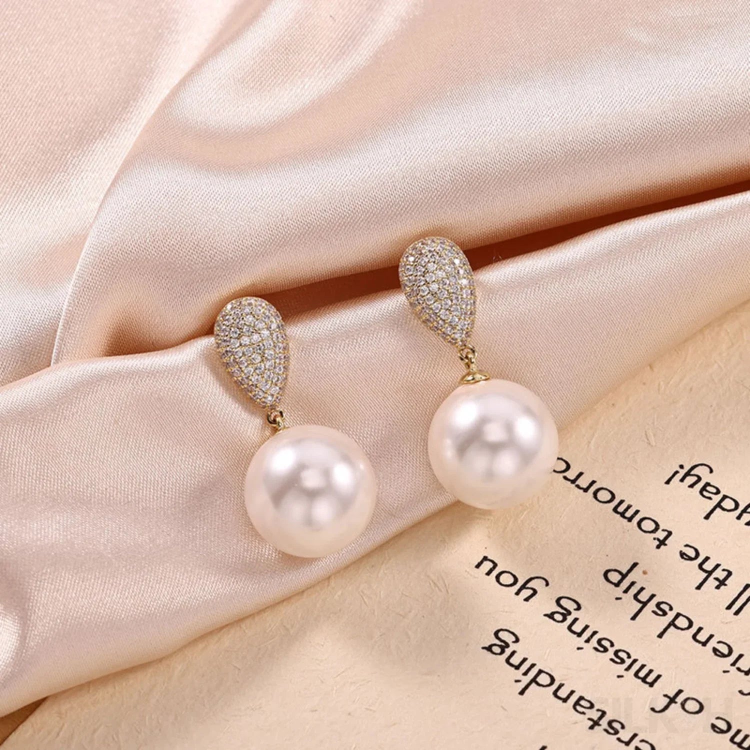 Micropaved Zircon Sterling Silver Pearl Stud Earrings Alina - Sassygrove