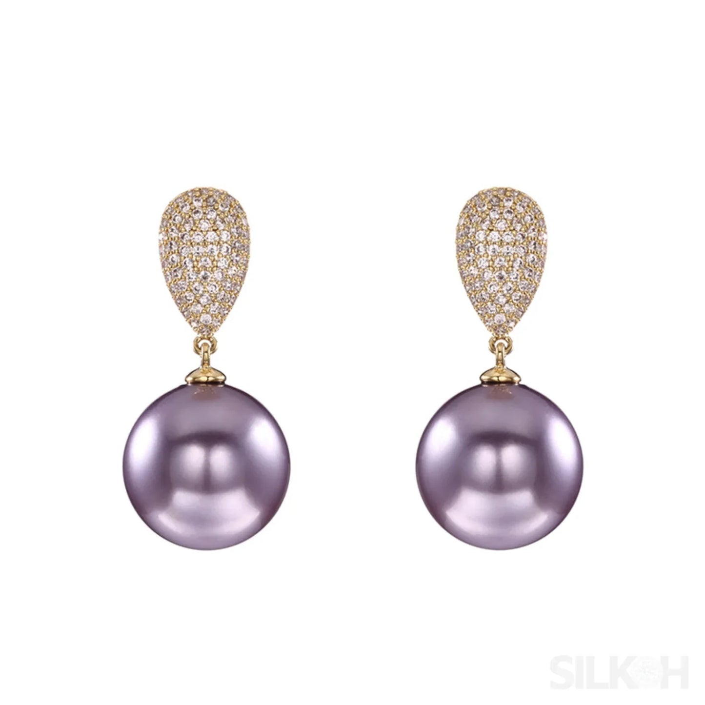 Micropaved Zircon Sterling Silver Pearl Stud Earrings Alina - Sassygrove