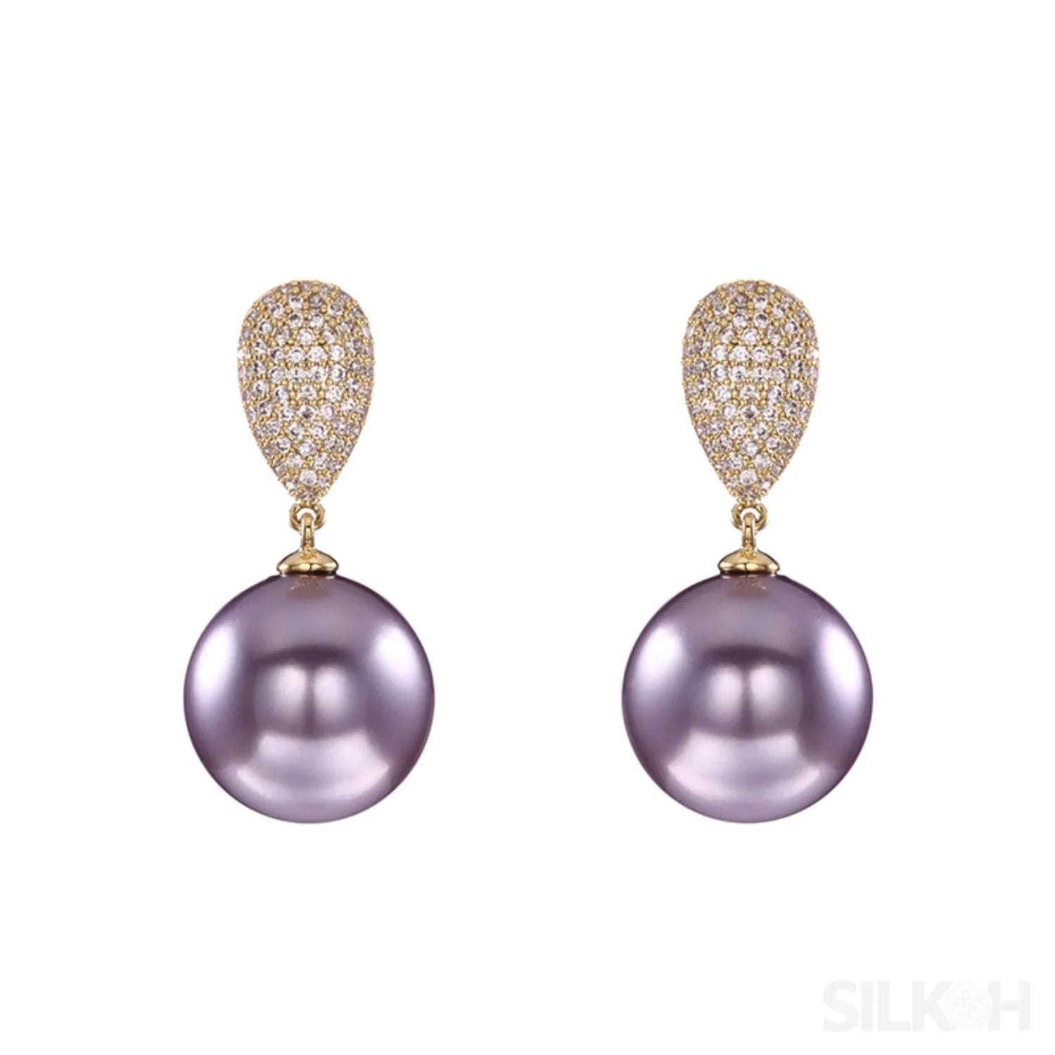 Micropaved Zircon Sterling Silver Pearl Stud Earrings Alina - Sassygrove