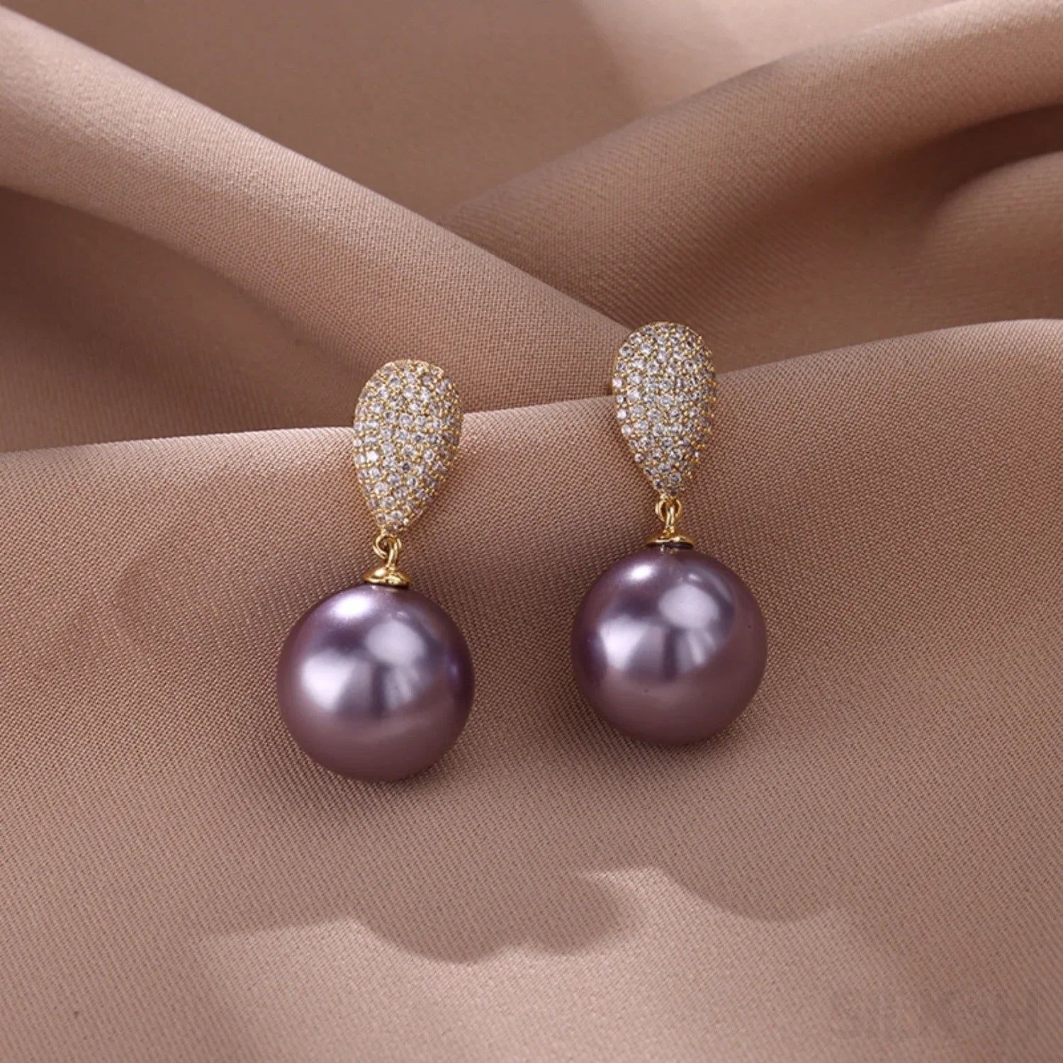 Micropaved Zircon Sterling Silver Pearl Stud Earrings Alina - Sassygrove