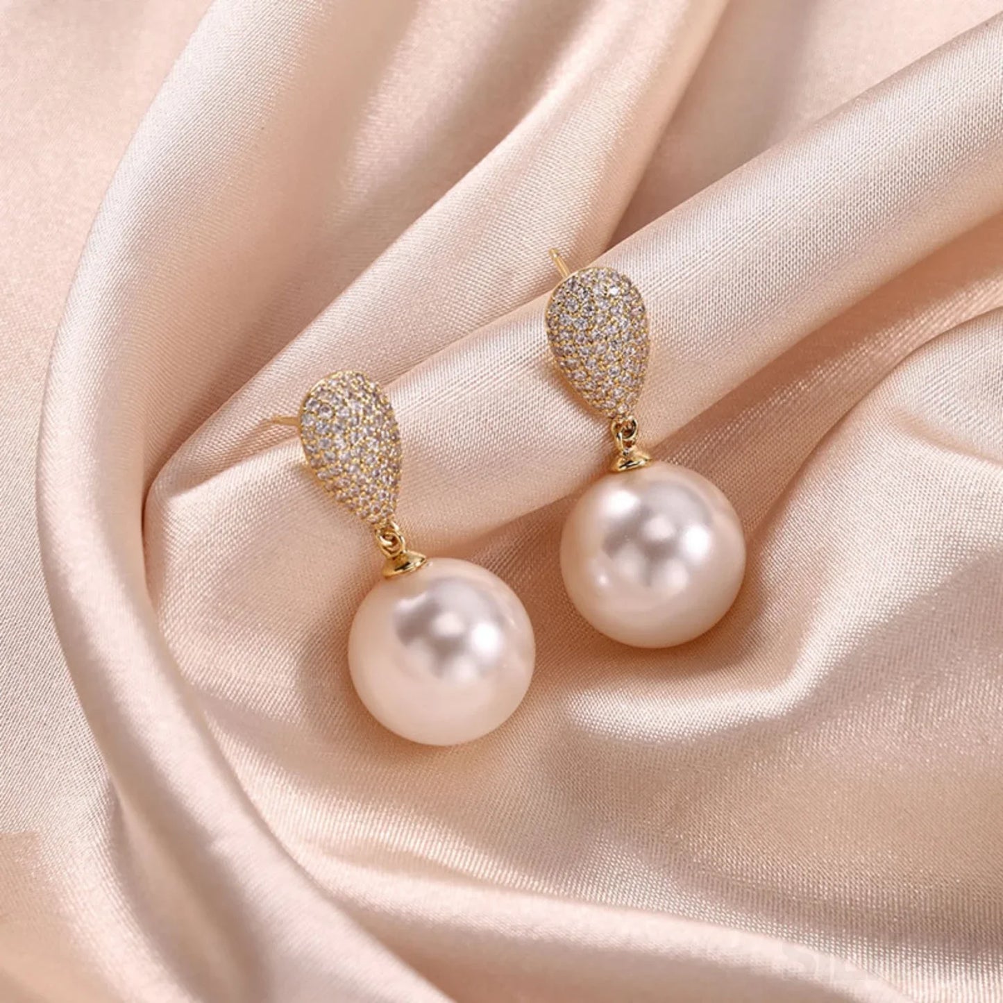 Micropaved Zircon Sterling Silver Pearl Stud Earrings Alina - Sassygrove