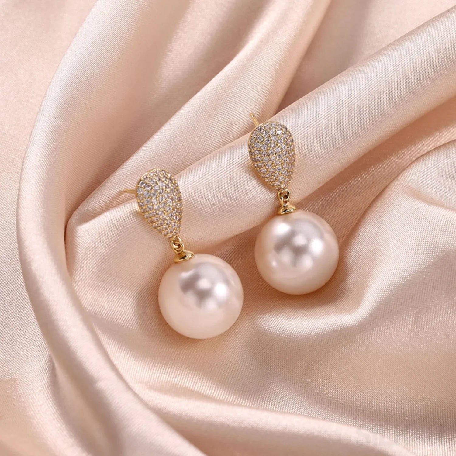 Micropaved Zircon Sterling Silver Pearl Stud Earrings Alina - Sassygrove