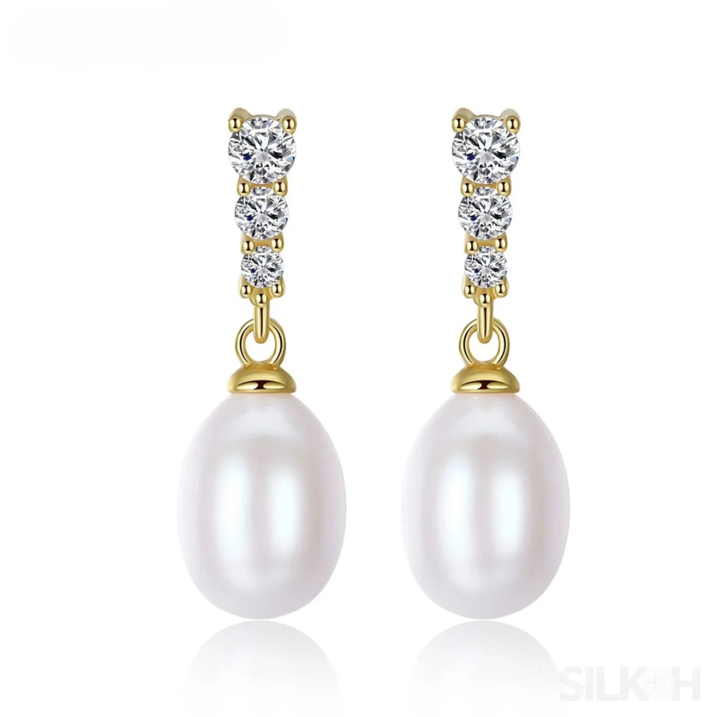 Oval Sterling Silver Freshwater Pearl Drop Bridal Earrings Ava - Sassygrove