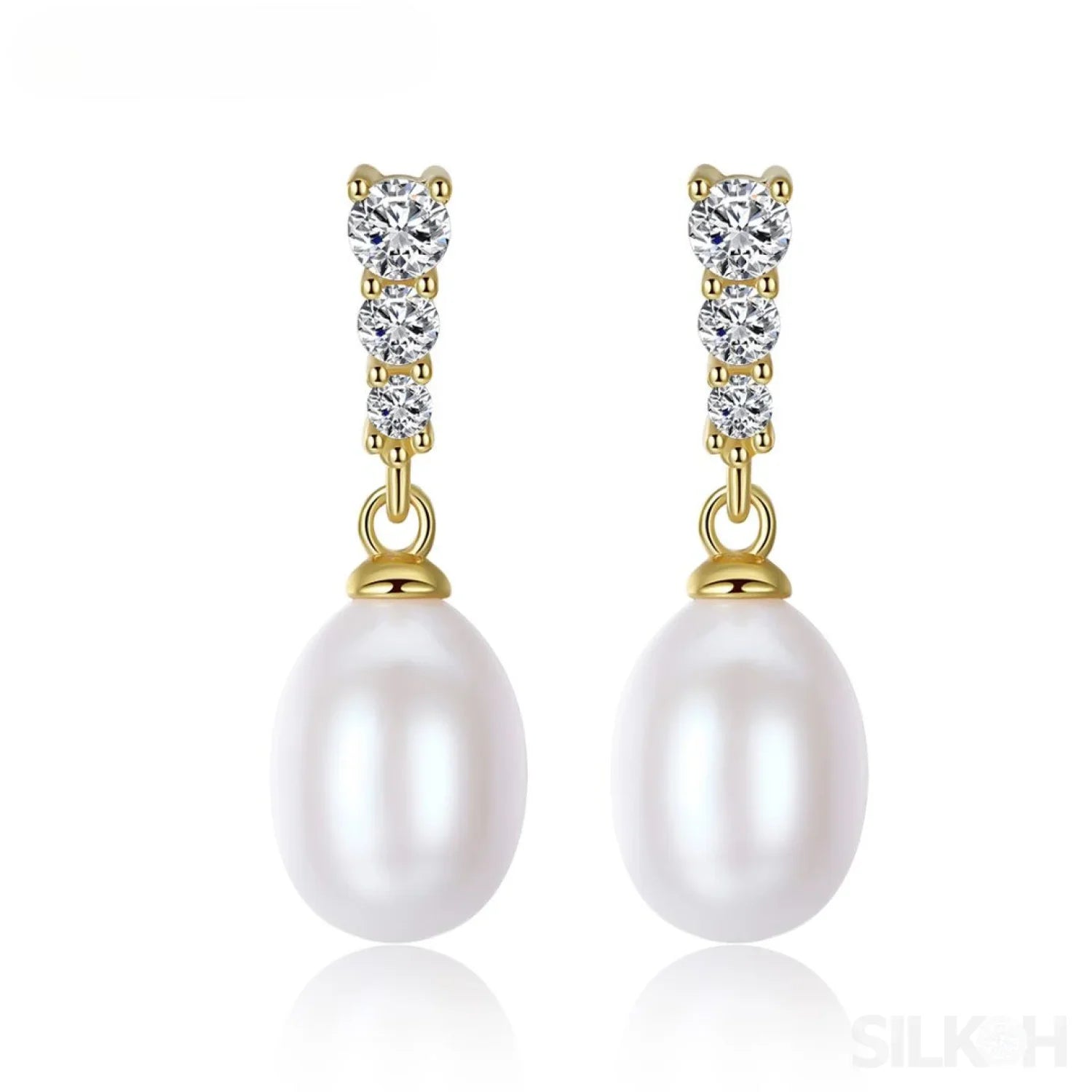 Oval Sterling Silver Freshwater Pearl Drop Bridal Earrings Ava - Sassygrove