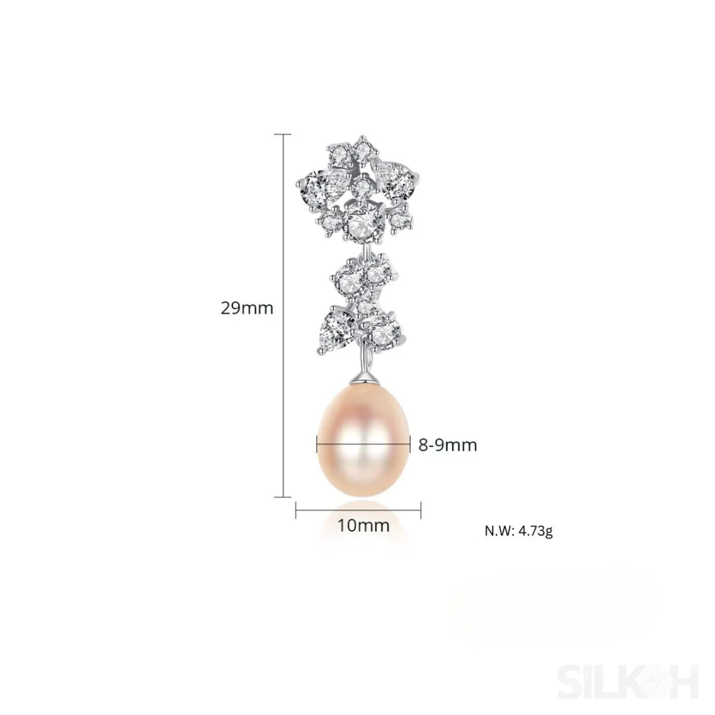 Oval Sterling Silver Long Pearl Drop Earrings For Brides and Bridesmaids Bea - Sassygrove
