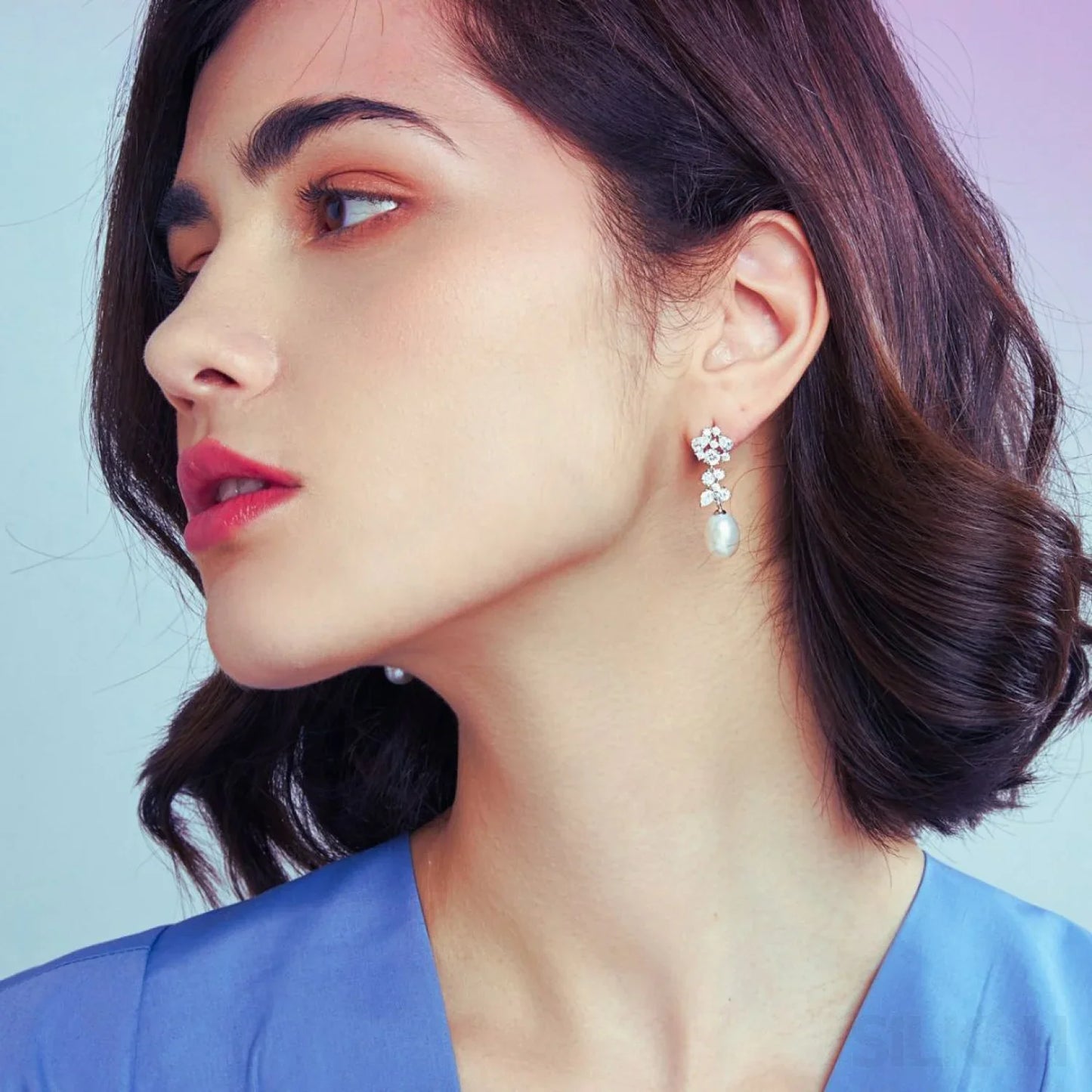 Oval Sterling Silver Long Pearl Drop Earrings For Brides and Bridesmaids Bea - Sassygrove