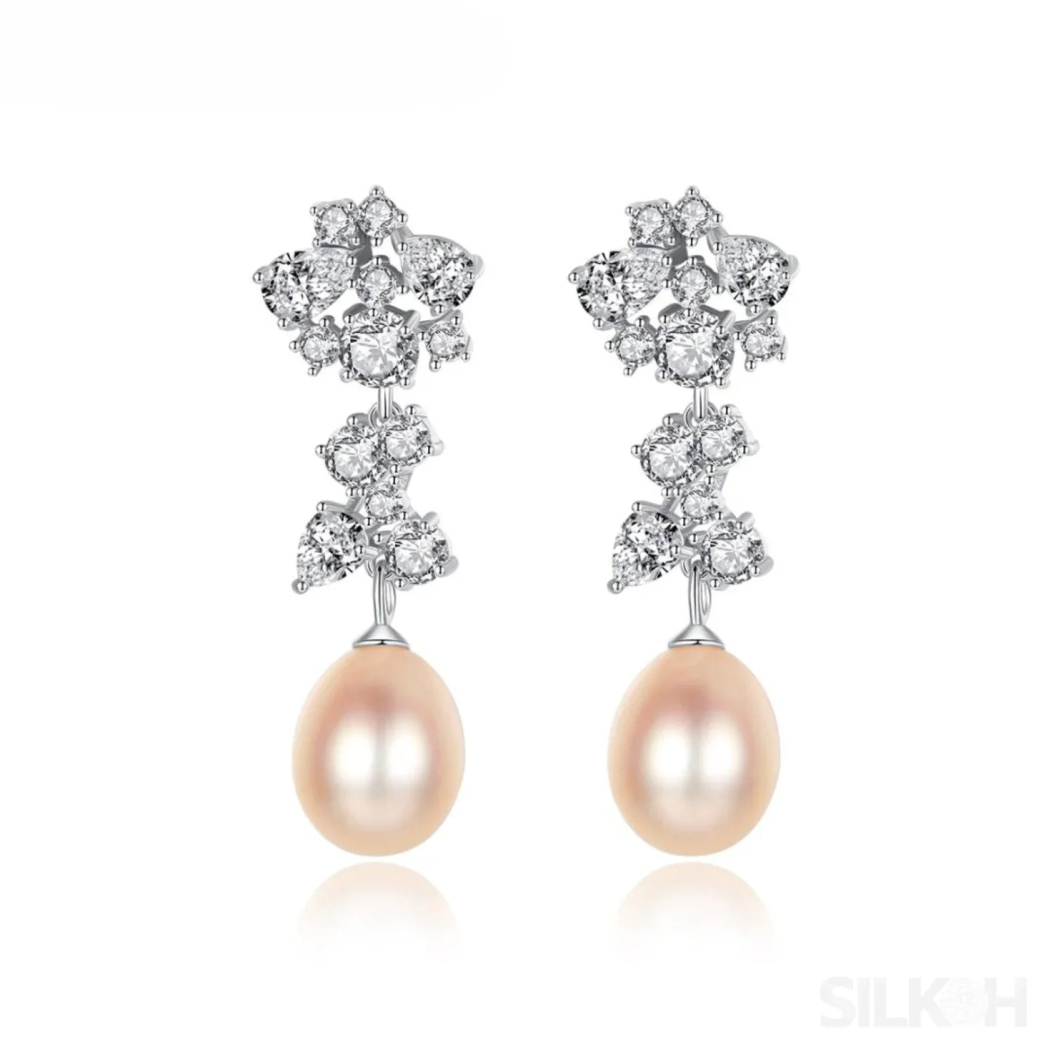 Oval Sterling Silver Long Pearl Drop Earrings For Brides and Bridesmaids Bea - Sassygrove
