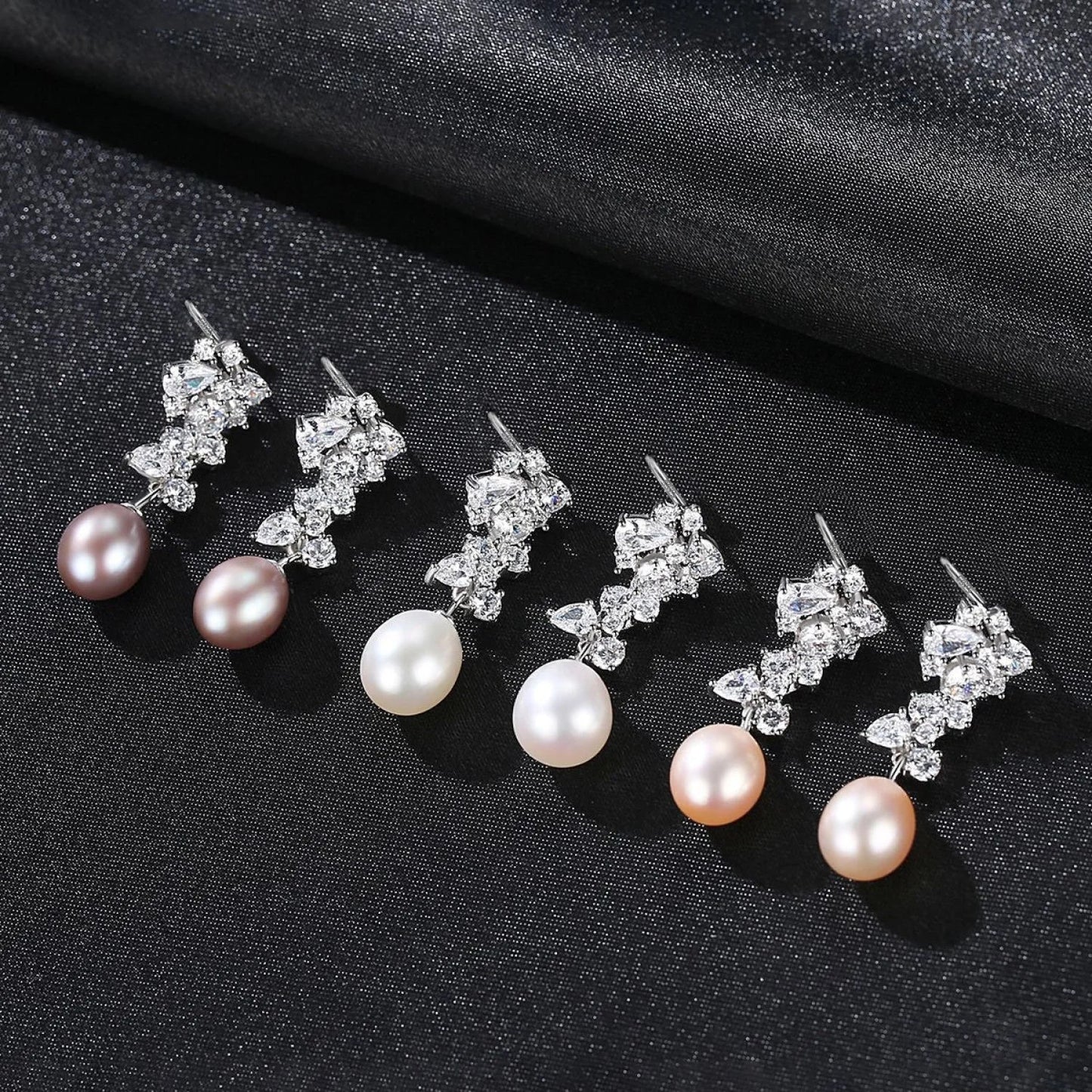 Oval Sterling Silver Long Pearl Drop Earrings For Brides and Bridesmaids Bea - Sassygrove