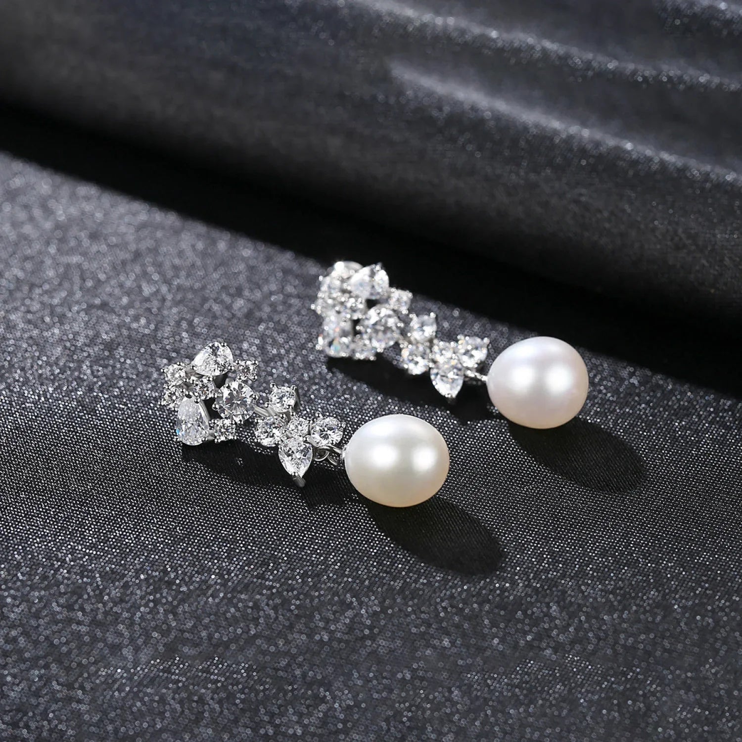Oval Sterling Silver Long Pearl Drop Earrings For Brides and Bridesmaids Bea - Sassygrove