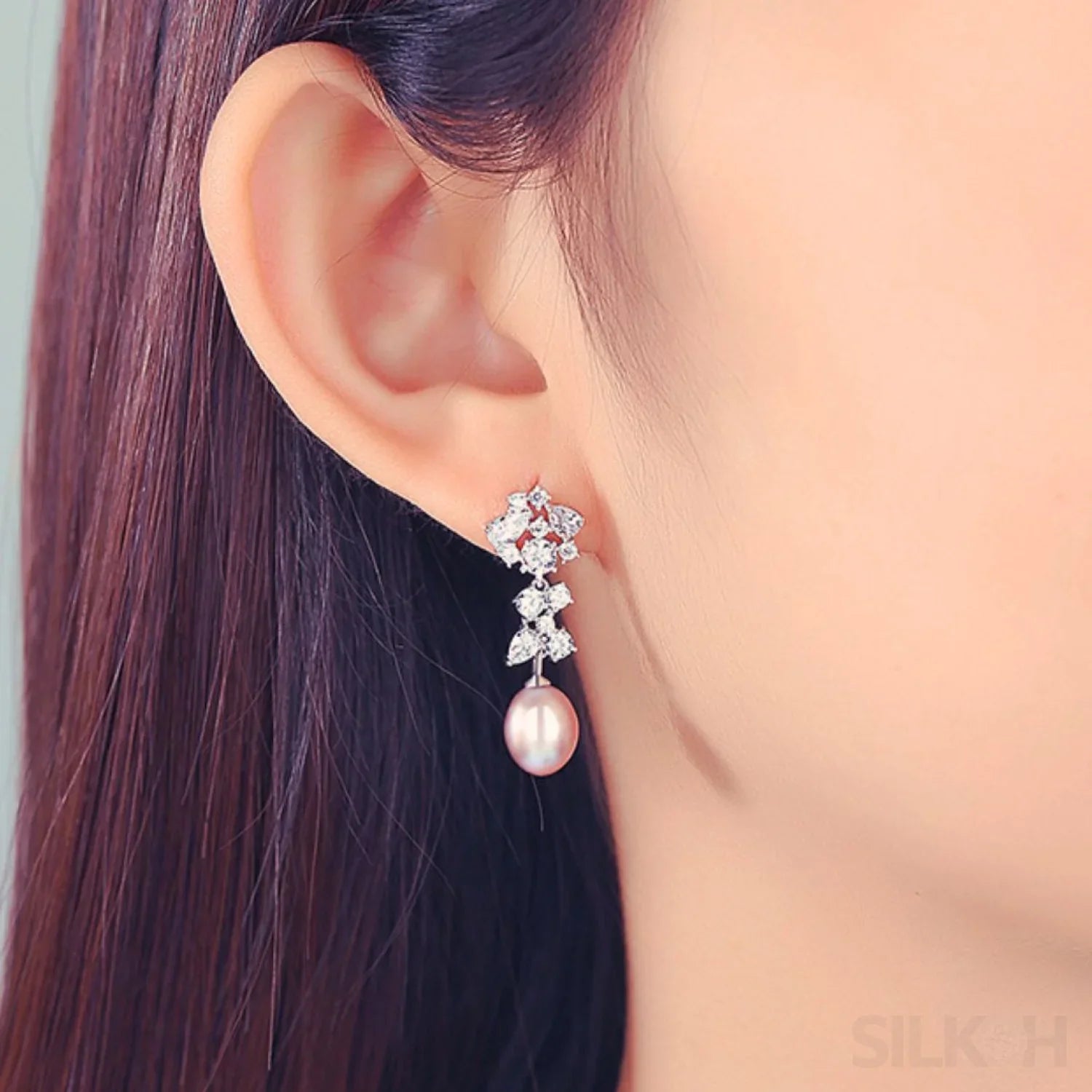 Oval Sterling Silver Long Pearl Drop Earrings For Brides and Bridesmaids Bea - Sassygrove