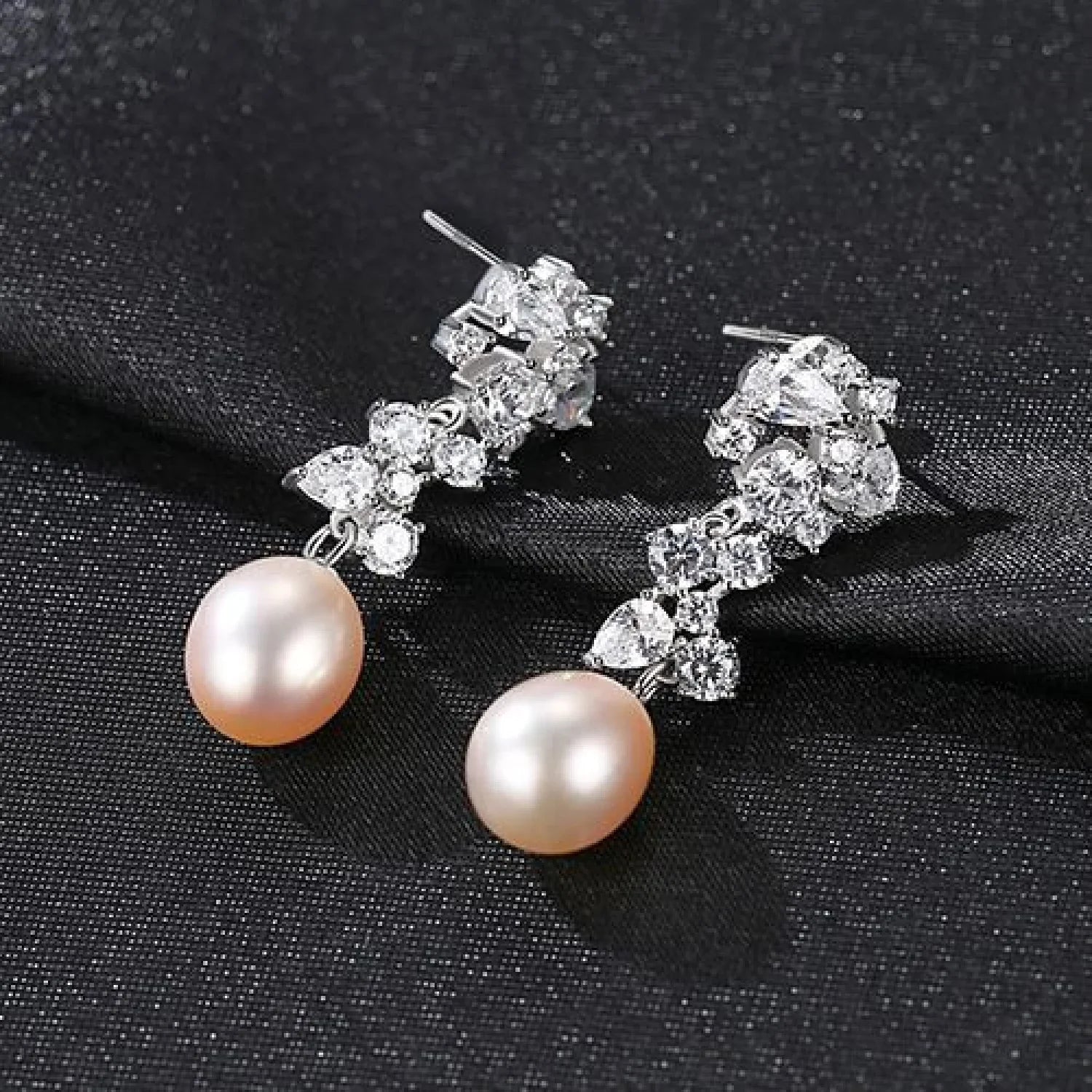 Oval Sterling Silver Long Pearl Drop Earrings For Brides and Bridesmaids Bea - Sassygrove