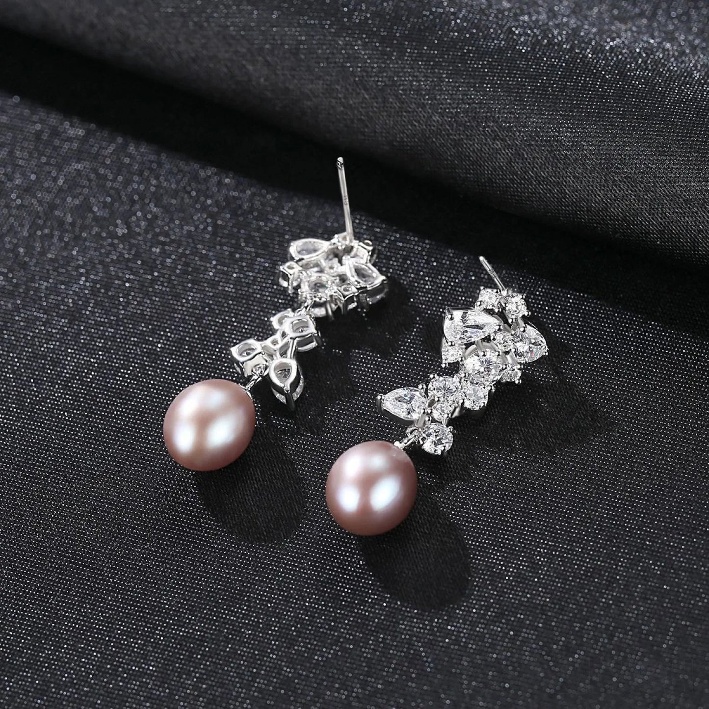 Oval Sterling Silver Long Pearl Drop Earrings For Brides and Bridesmaids Bea - Sassygrove