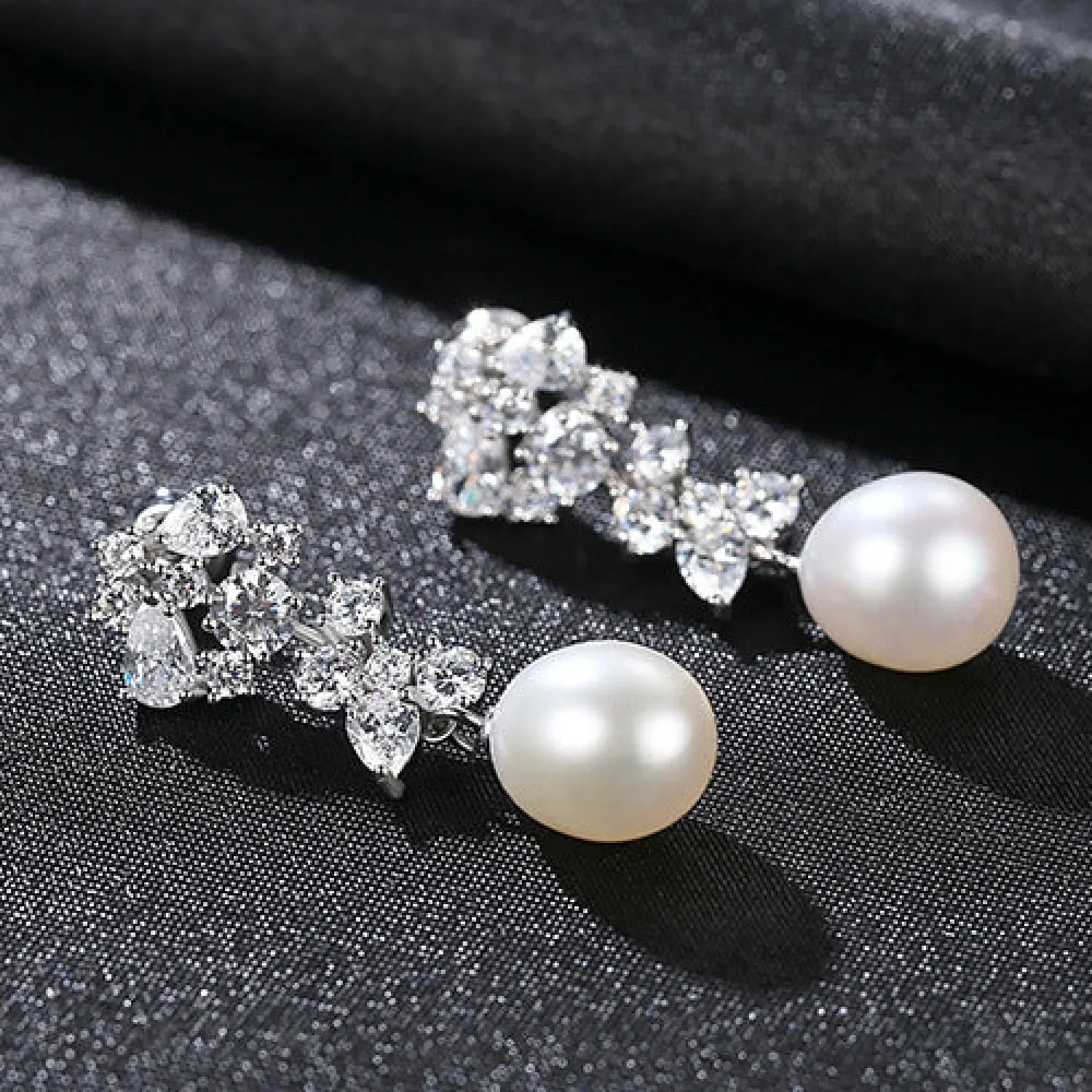 Oval Sterling Silver Long Pearl Drop Earrings For Brides and Bridesmaids Bea - Sassygrove