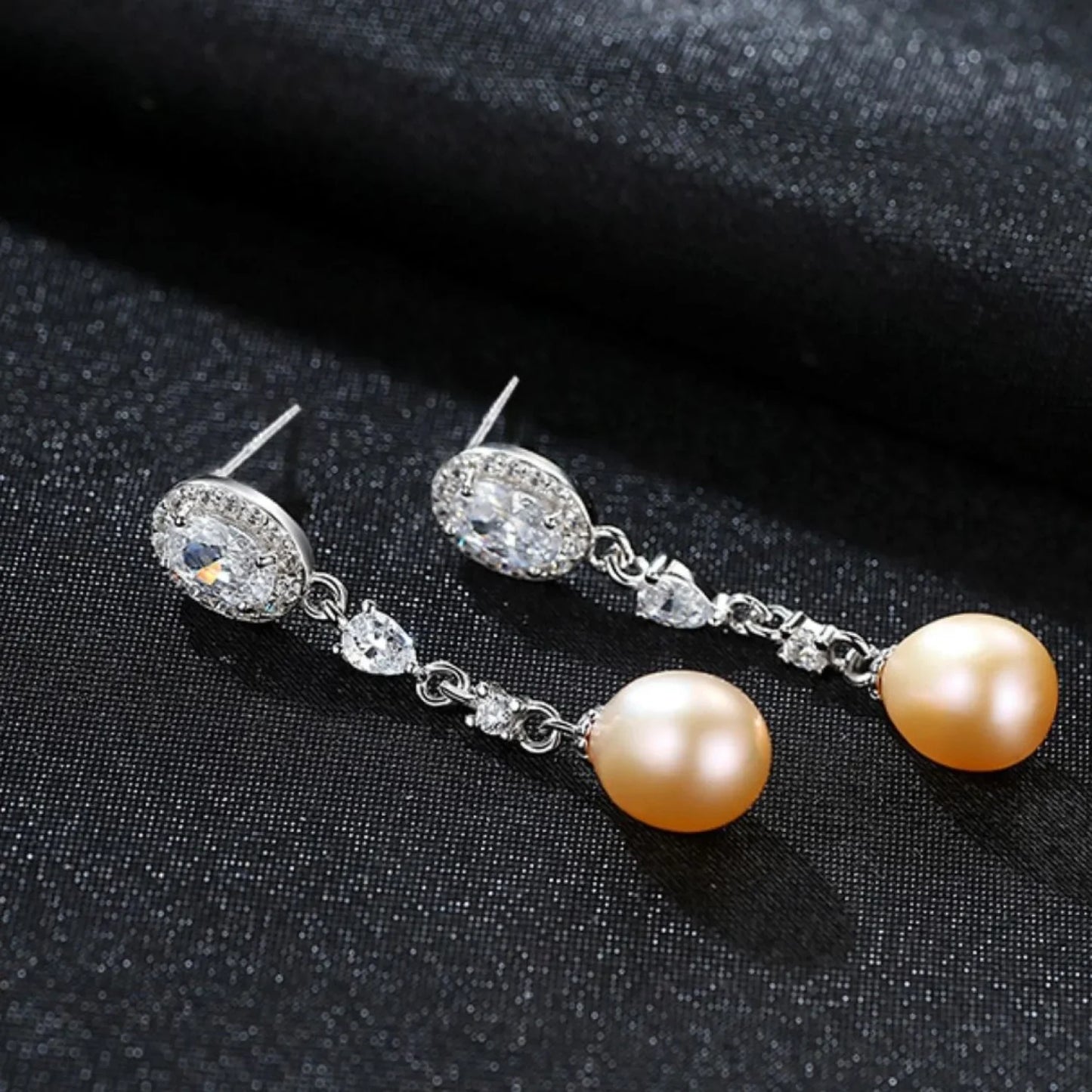 Oval Sterling Silver Long Pearl Earrings For brides and Bridesmaids Amy - Sassygrove