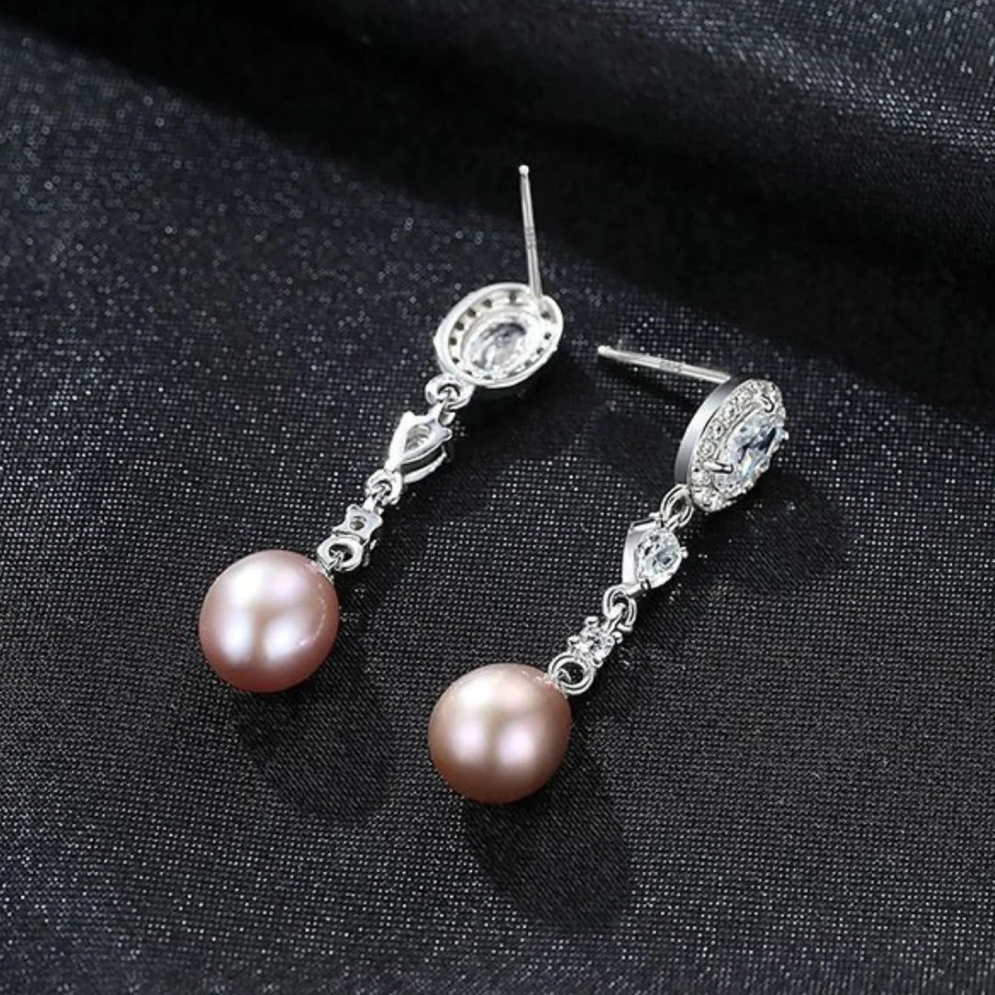 Oval Sterling Silver Long Pearl Earrings For brides and Bridesmaids Amy - Sassygrove