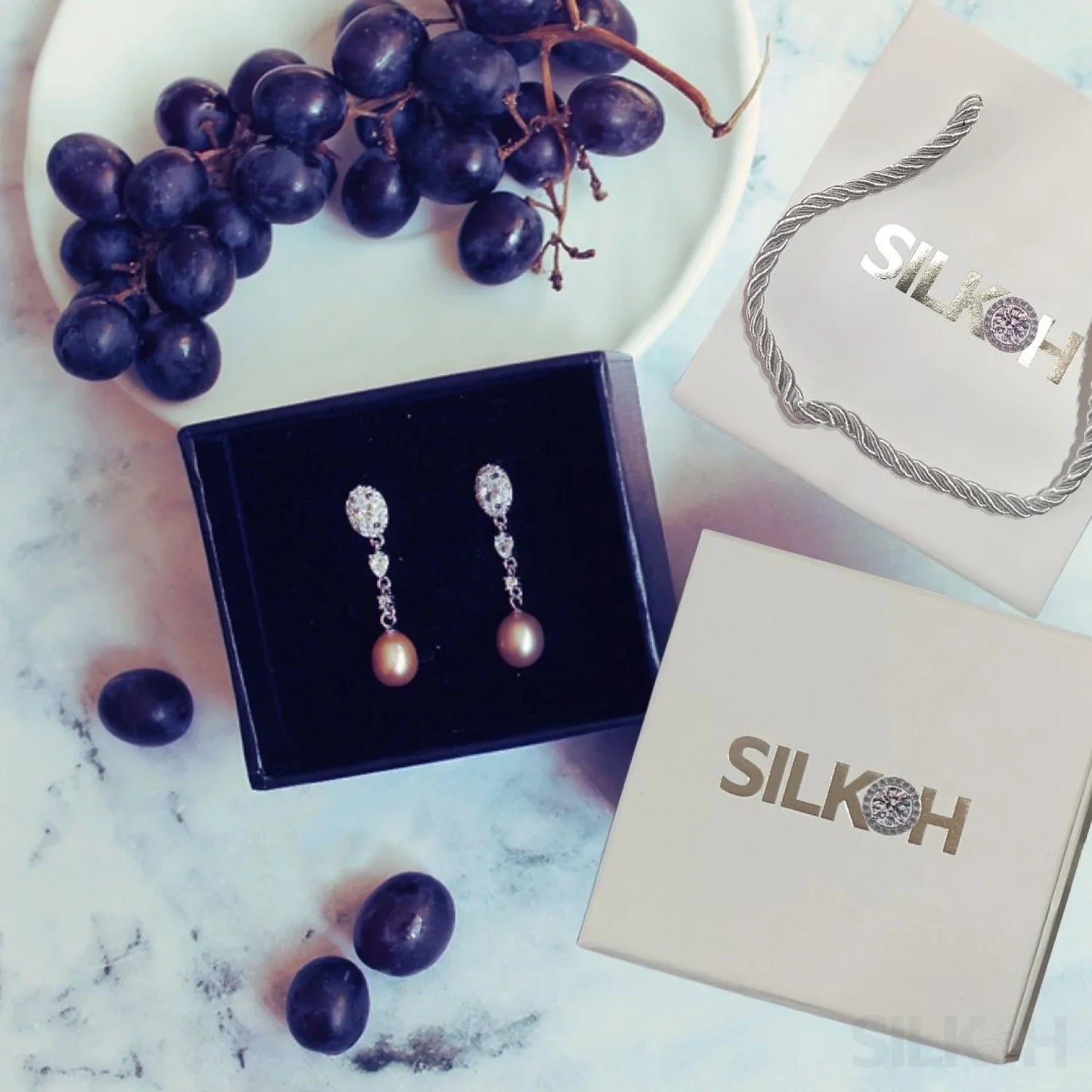 Oval Sterling Silver Long Pearl Earrings For brides and Bridesmaids Amy - Sassygrove