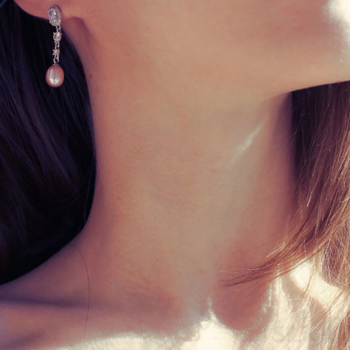 Oval Sterling Silver Long Pearl Earrings For brides and Bridesmaids Amy - Sassygrove
