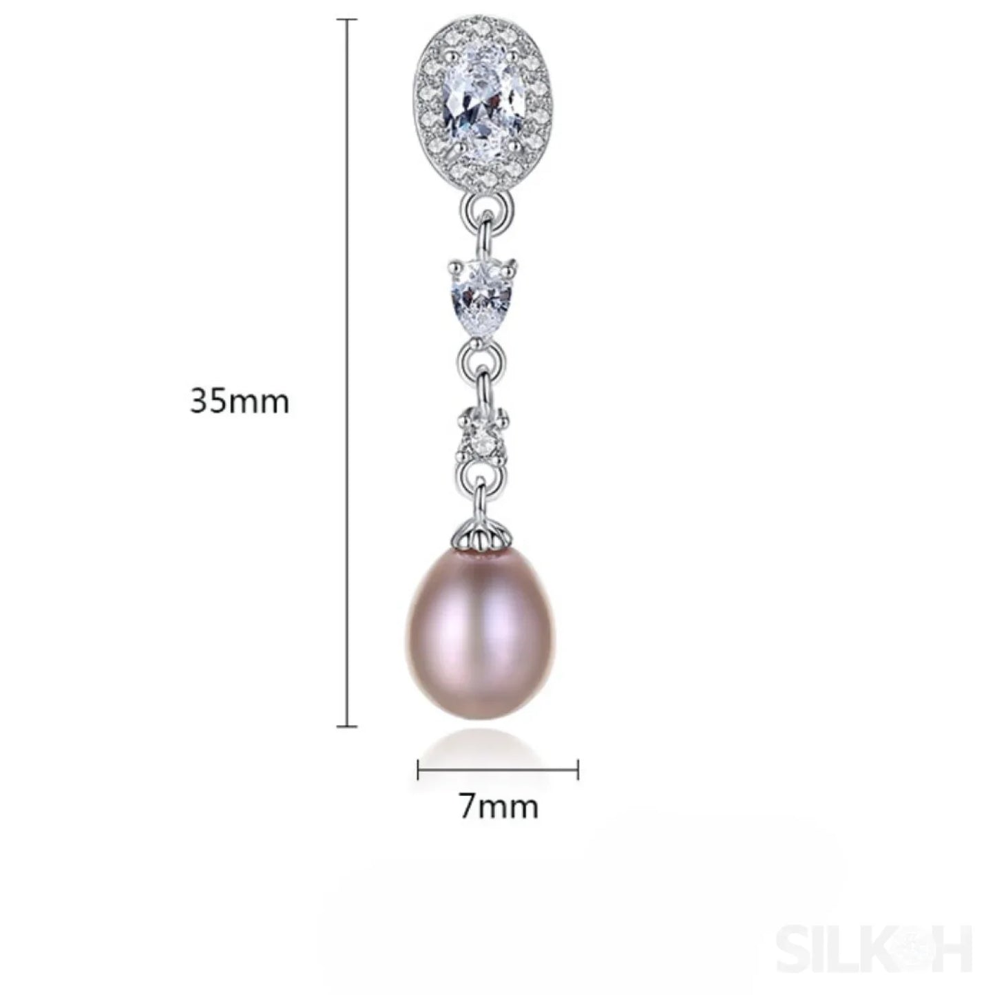 Oval Sterling Silver Long Pearl Earrings For brides and Bridesmaids Amy - Sassygrove