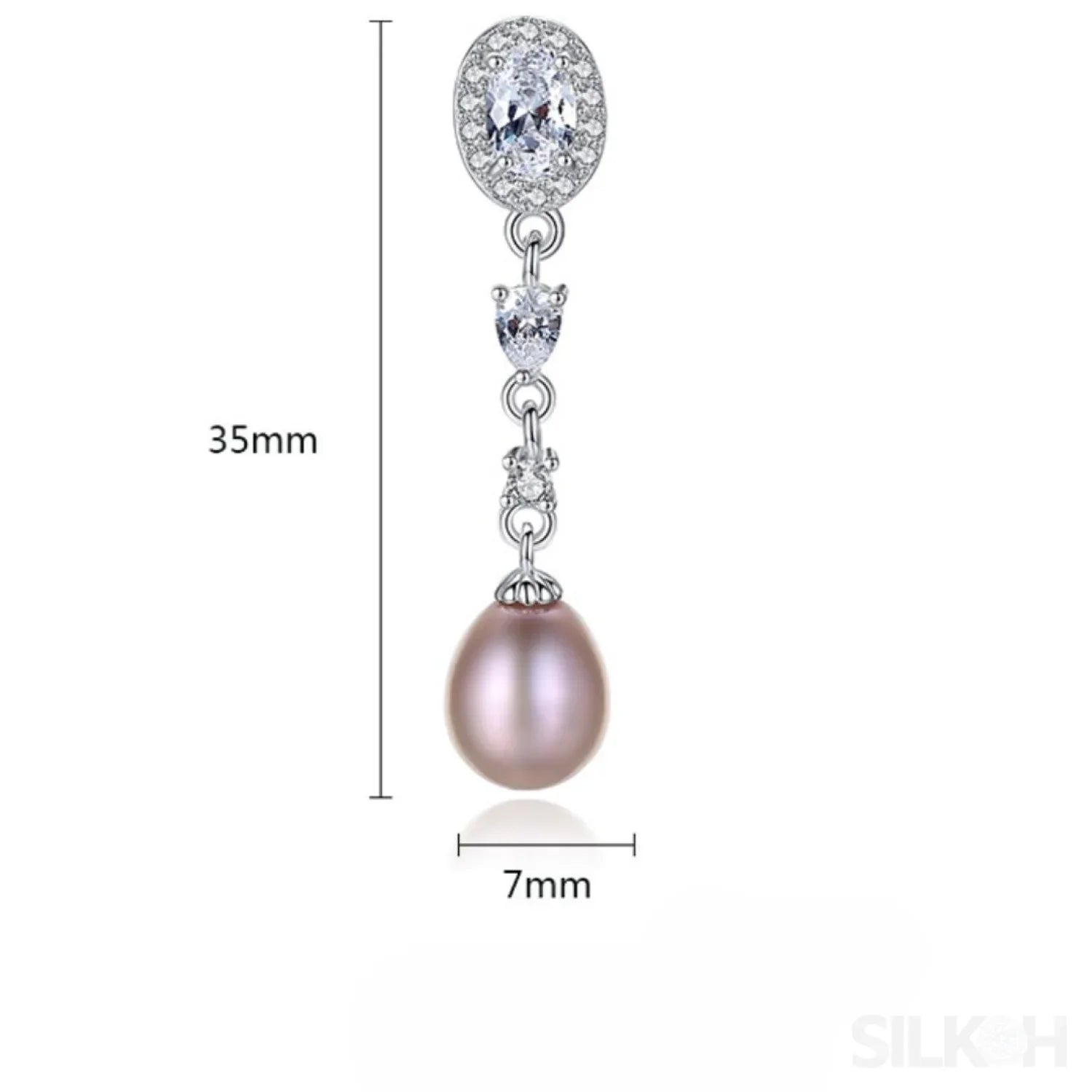 Oval Sterling Silver Long Pearl Earrings For brides and Bridesmaids Amy - Sassygrove