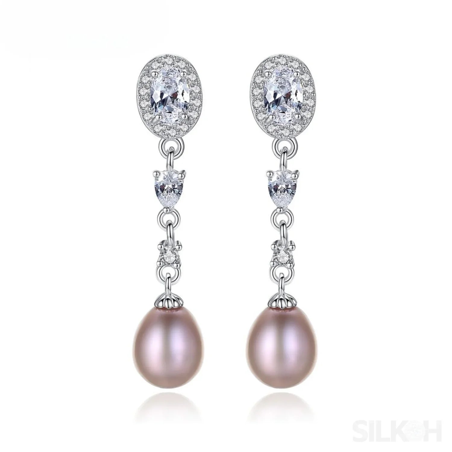 Oval Sterling Silver Long Pearl Earrings For brides and Bridesmaids Amy - Sassygrove