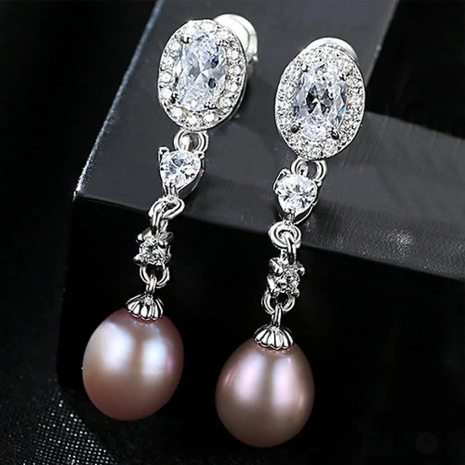 Oval Sterling Silver Long Pearl Earrings For brides and Bridesmaids Amy - Sassygrove