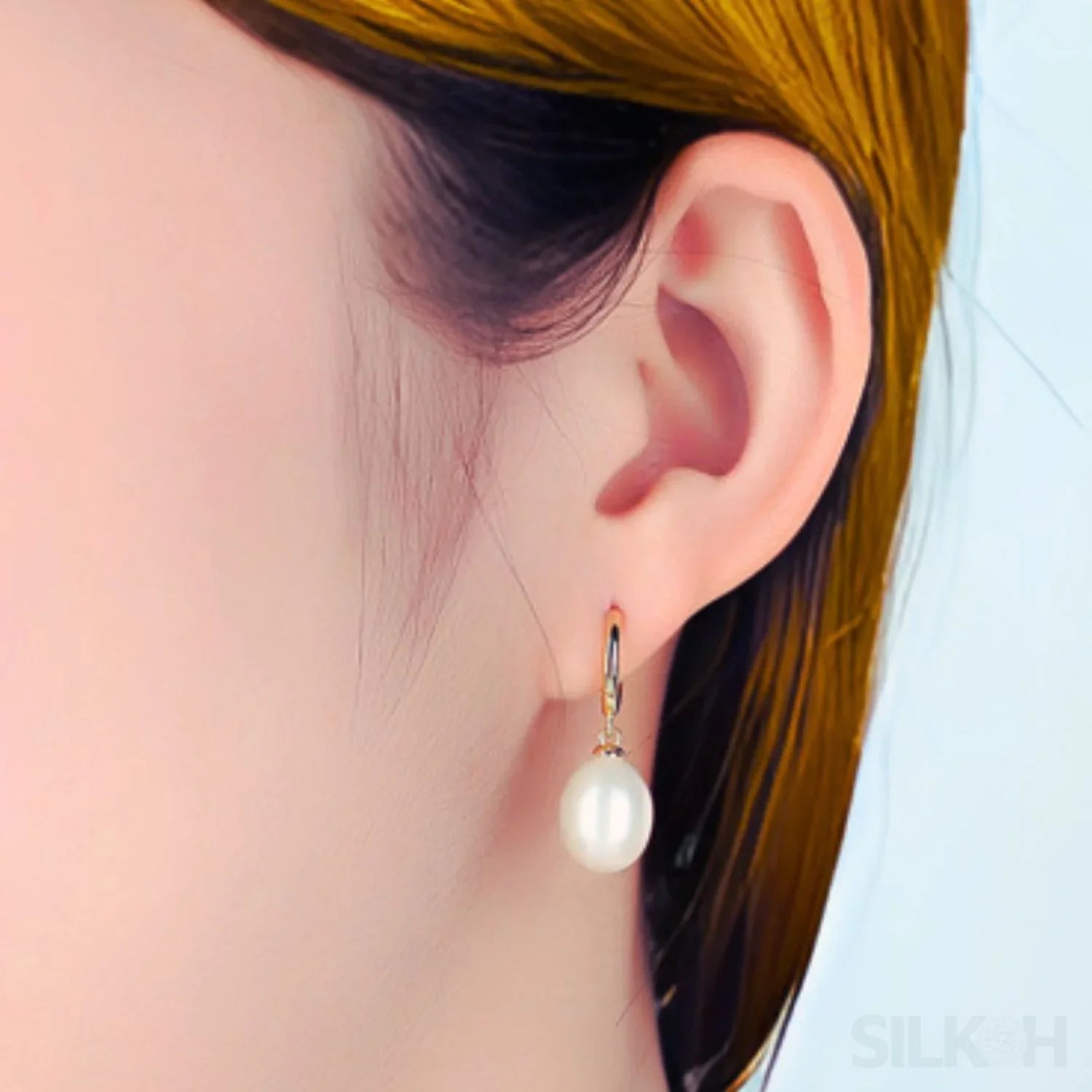 Oval Sterling Silver pearl Hoop Earrings Ana - Sassygrove