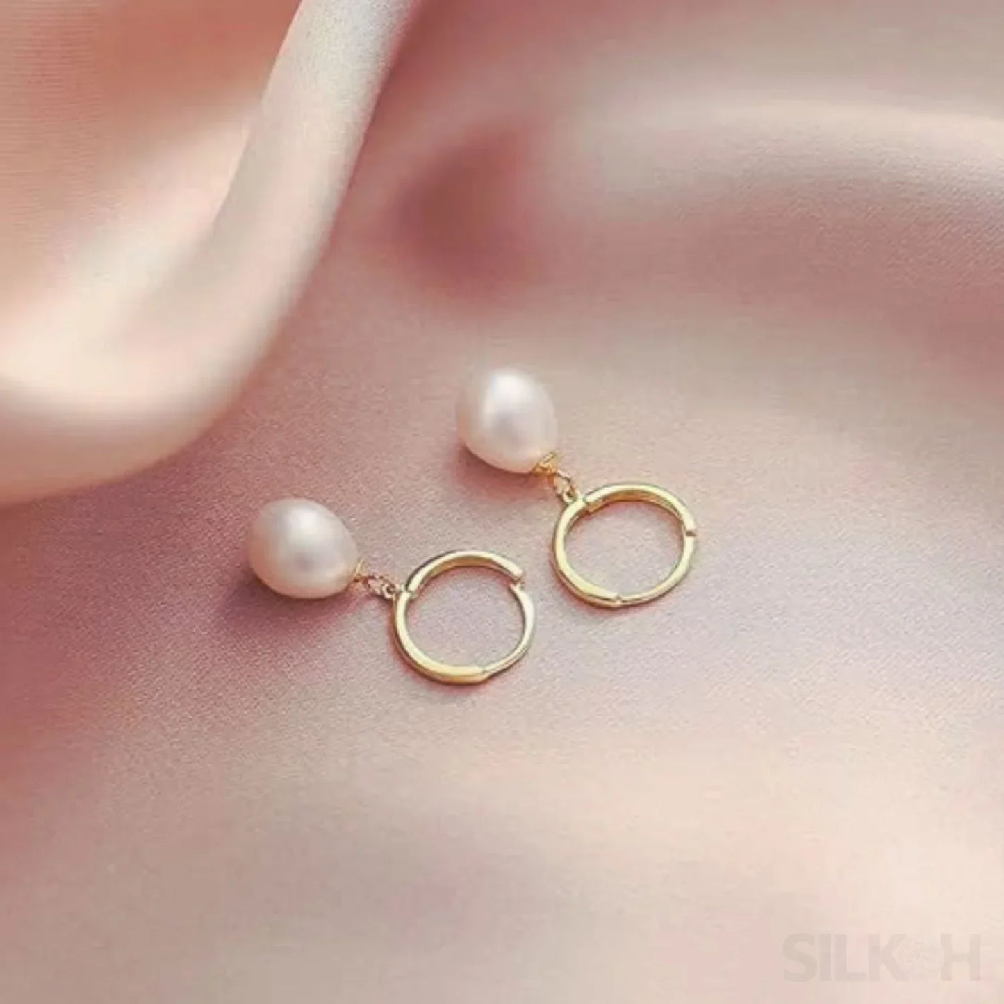 Oval Sterling Silver pearl Hoop Earrings Ana - Sassygrove
