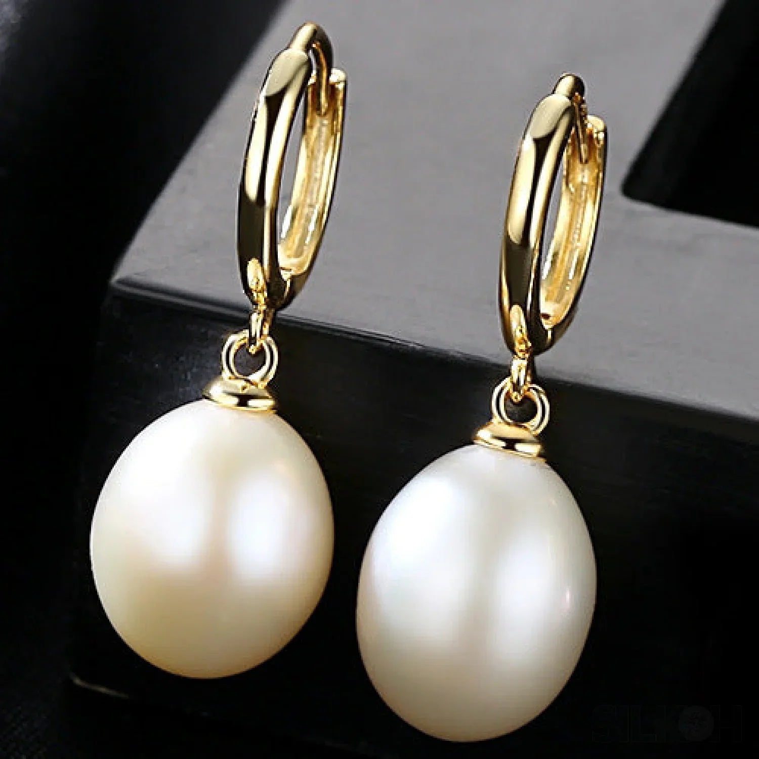 Oval Sterling Silver pearl Hoop Earrings Ana - Sassygrove