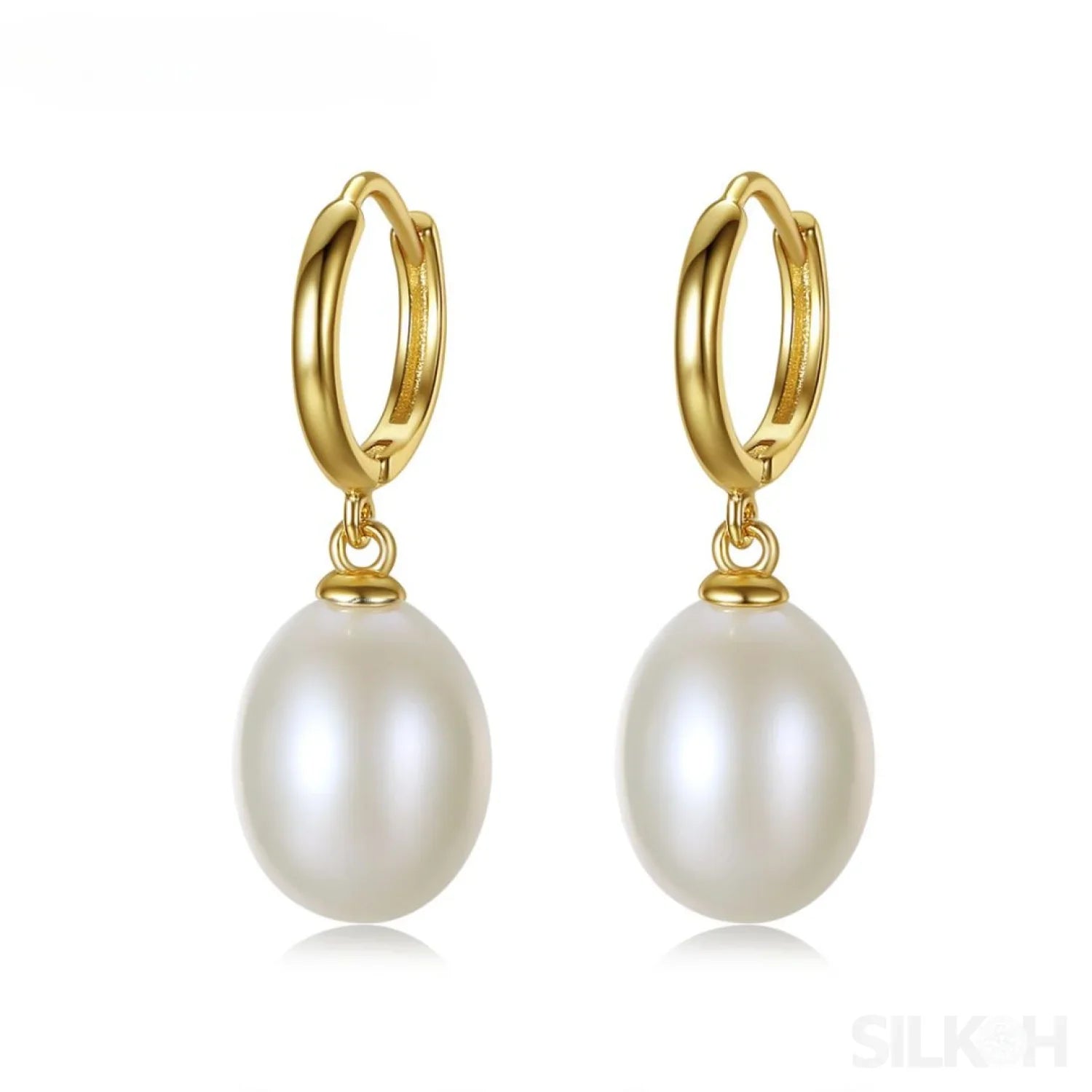 Oval Sterling Silver pearl Hoop Earrings Ana - Sassygrove