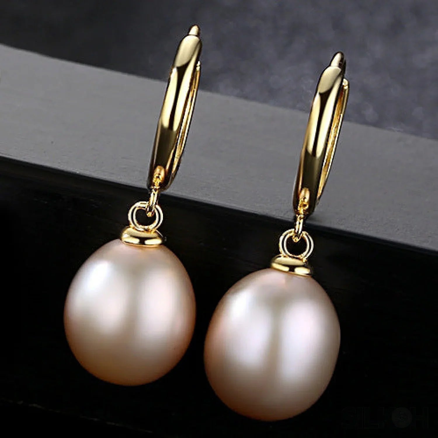Oval Sterling Silver pearl Hoop Earrings Ana - Sassygrove