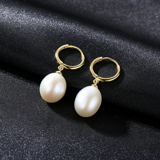 Oval Sterling Silver pearl Hoop Earrings Ana - Sassygrove