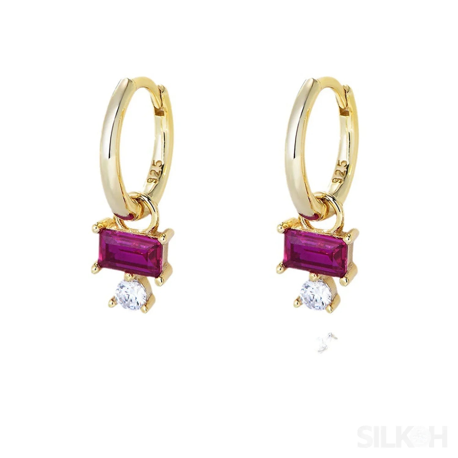 Purple Sterling Silver CZ Hoop Earrings Cia - Sassygrove