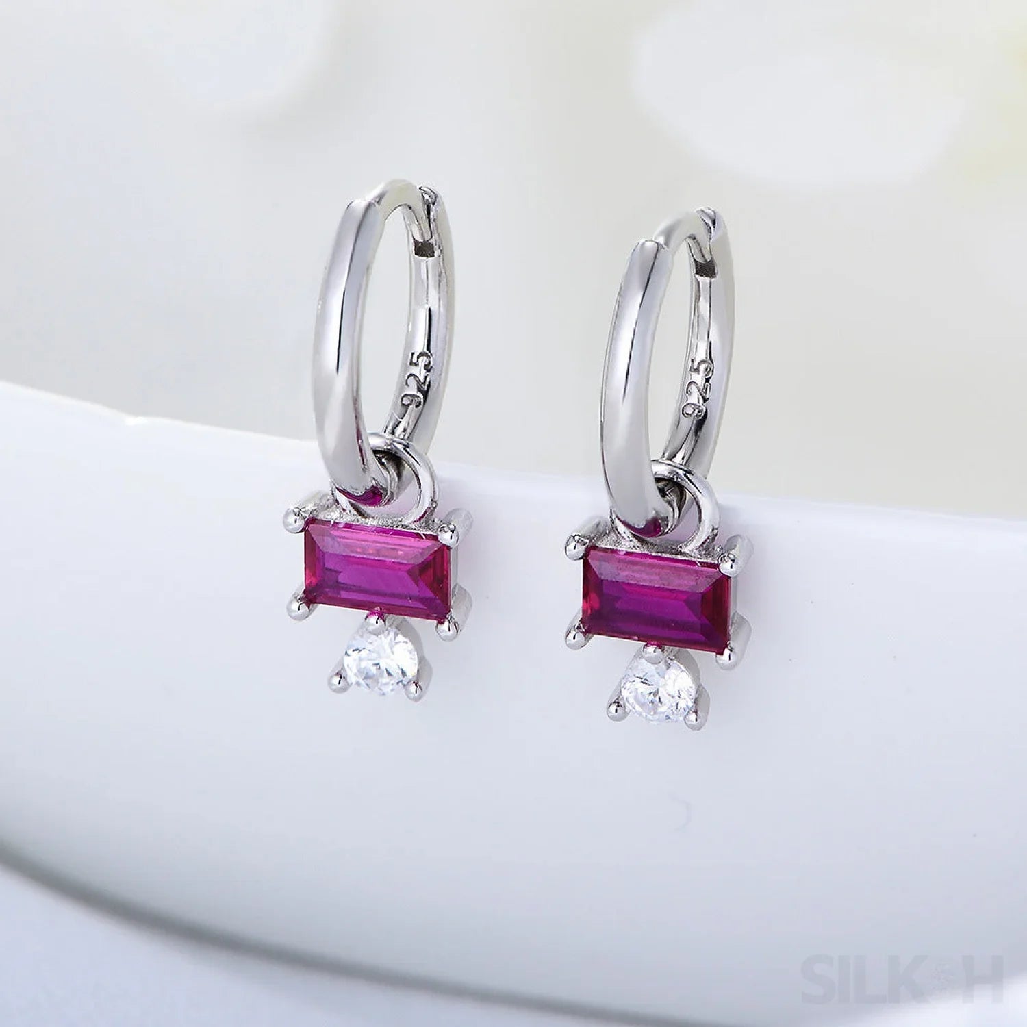 Purple Sterling Silver CZ Hoop Earrings Cia - Sassygrove