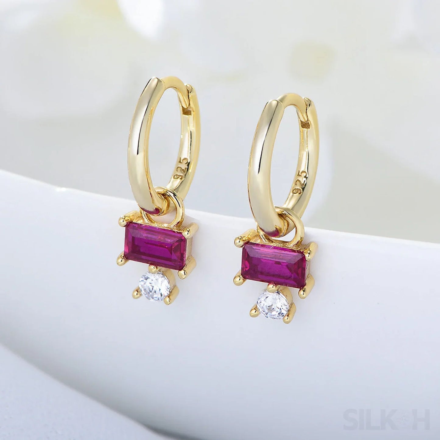 Purple Sterling Silver CZ Hoop Earrings Cia - Sassygrove