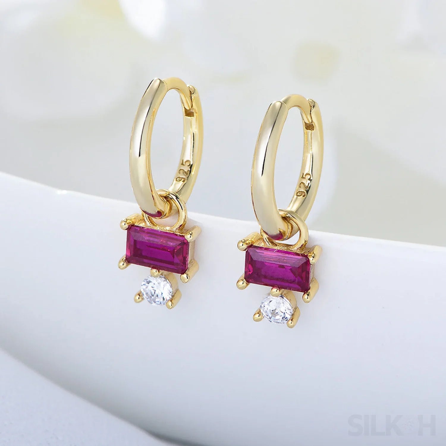 Purple Sterling Silver CZ Hoop Earrings Cia - Sassygrove