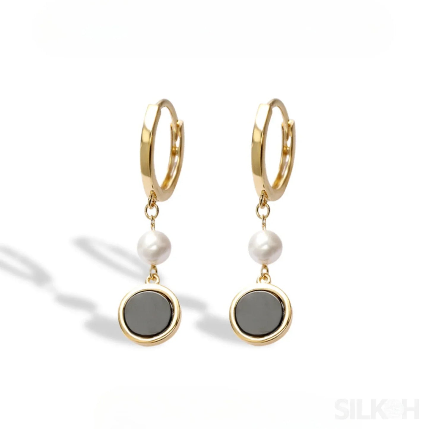 Retro 14K Gold Plated Sterling Silver Freshwater Pearl Hoop Earrings Lainey - Sassygrove