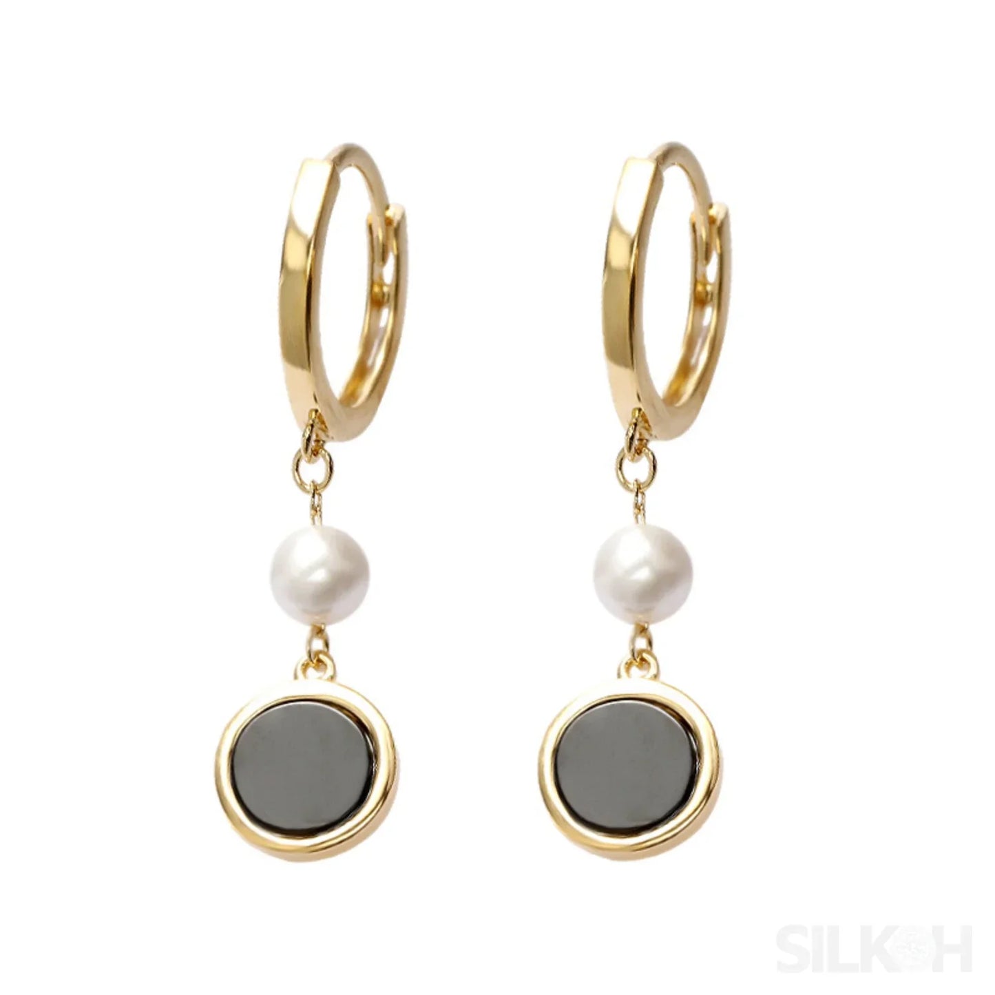 Retro 14K Gold Plated Sterling Silver Freshwater Pearl Hoop Earrings Lainey - Sassygrove