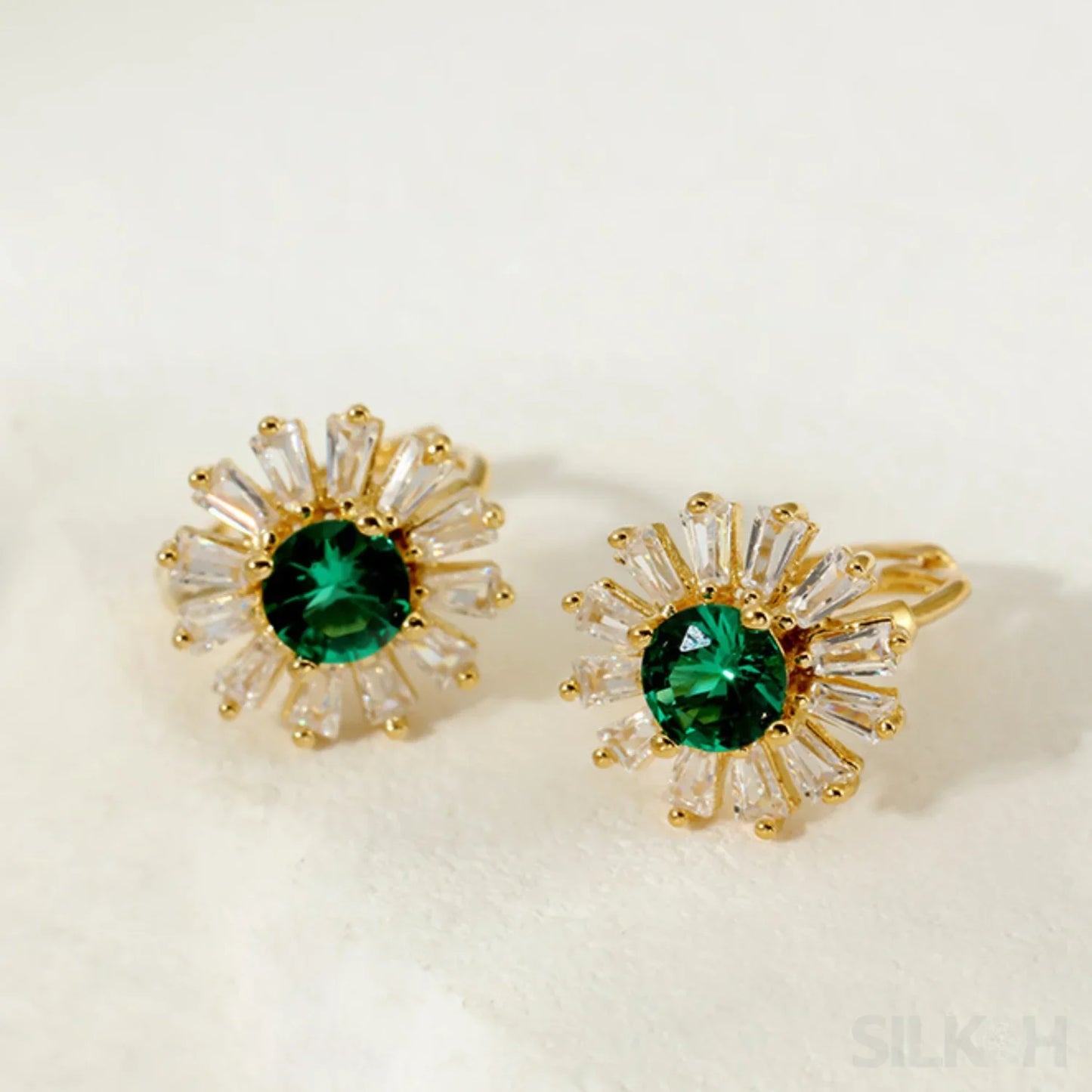 Retro 18K Gold Plated Sterling Silver Hoop Emerald Earrings Liv - Sassygrove